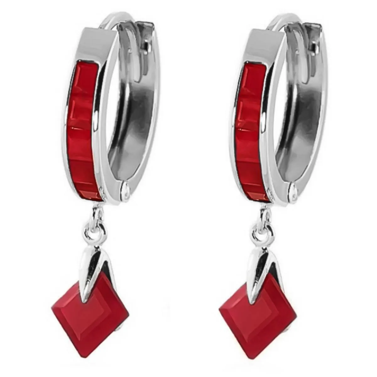 3.7 Carat 14K Solid White Gold Hoop Earrings Dangling Ruby