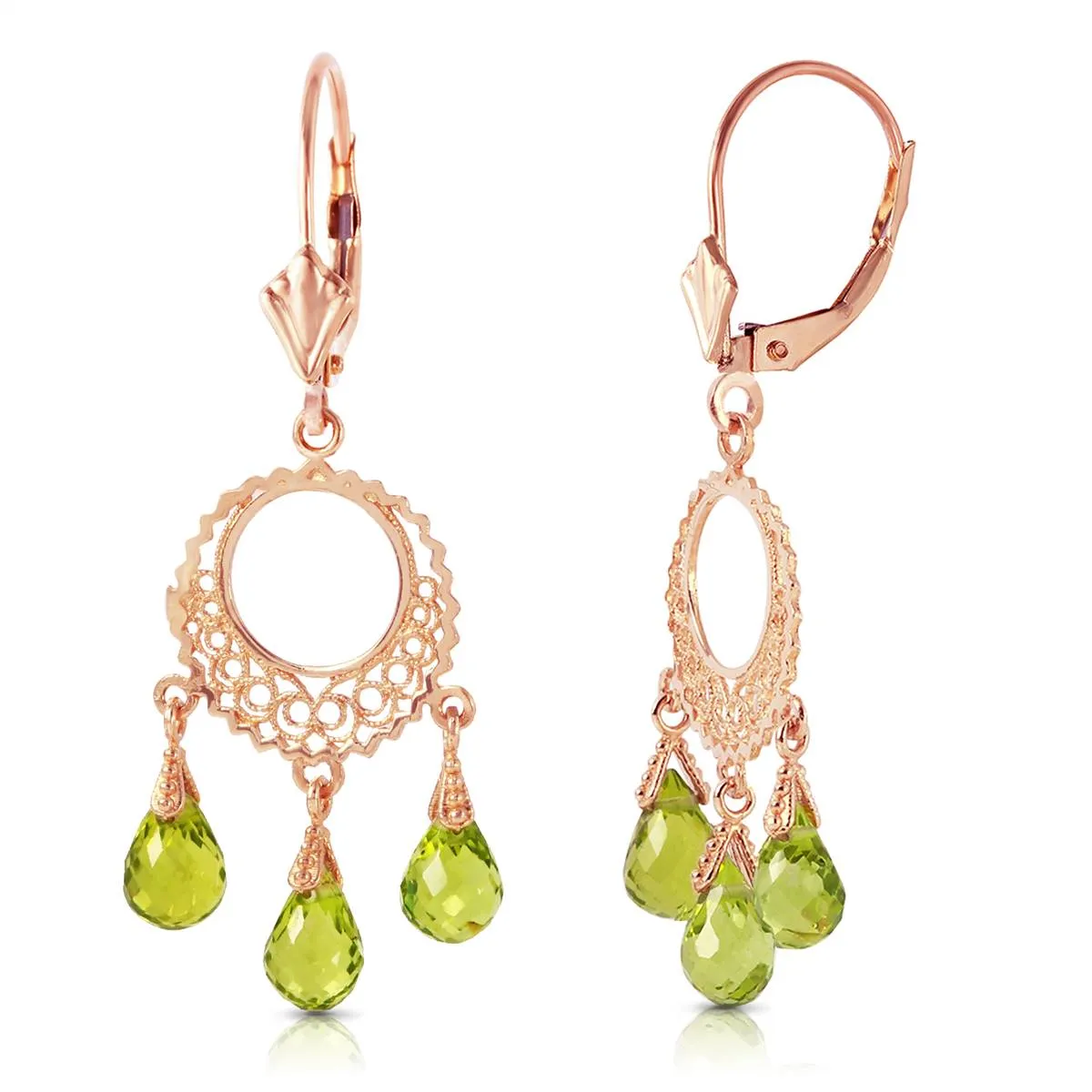 3.75 Carat 14K Solid Rose Gold Filigree Chandelier Earrings Peridot