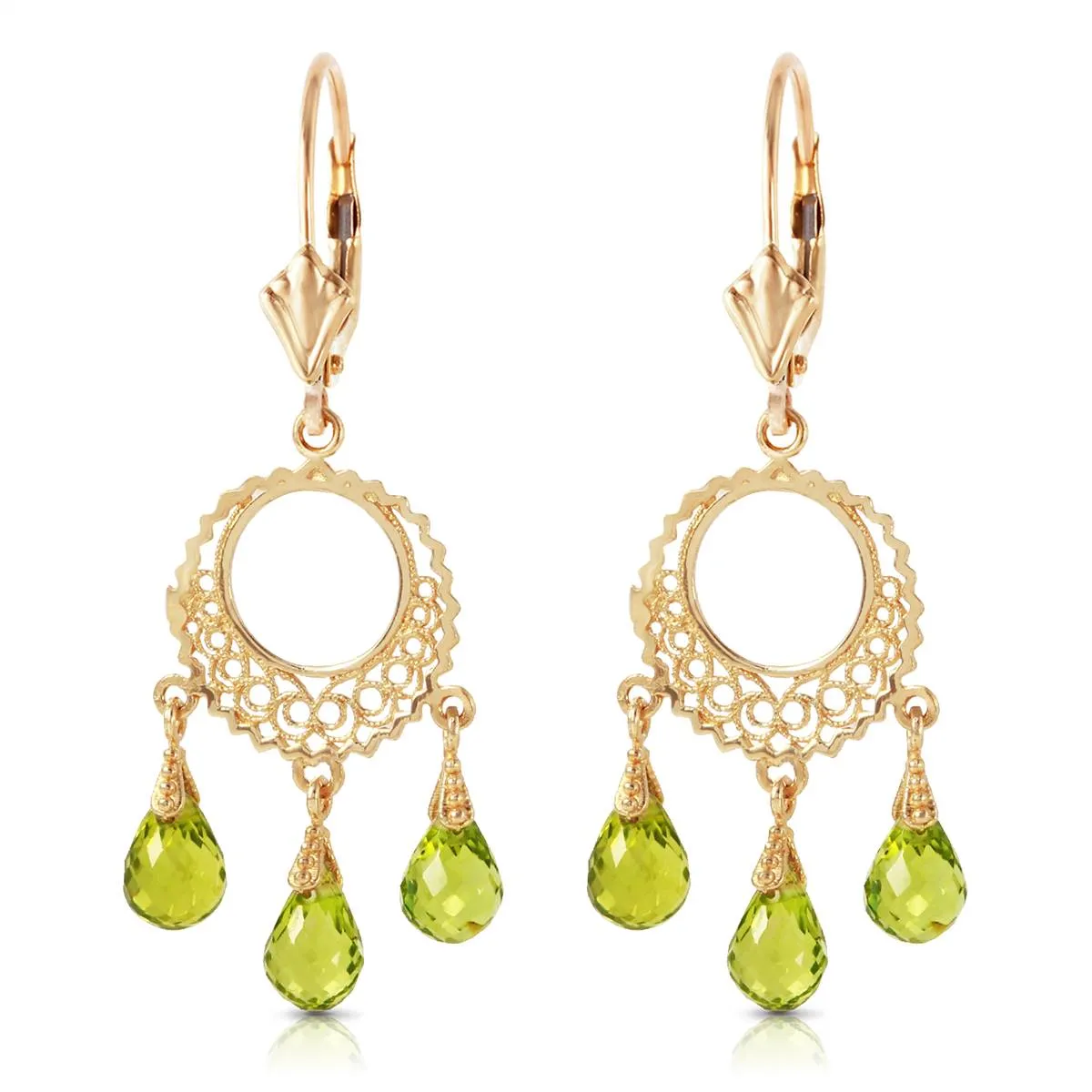 3.75 Carat 14K Solid Yellow Gold Funfare Peridot Earrings