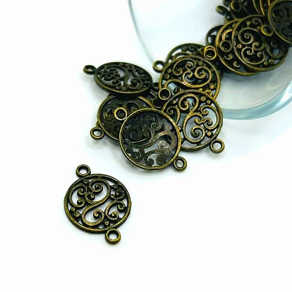 4, 20 or 50 Pieces: Bronze Filigree Scroll Connector Charms