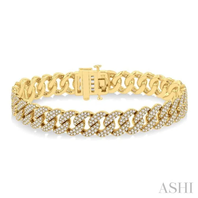 4 Ctw Round Cut Diamond Curb Bracelet in 14K Yellow Gold