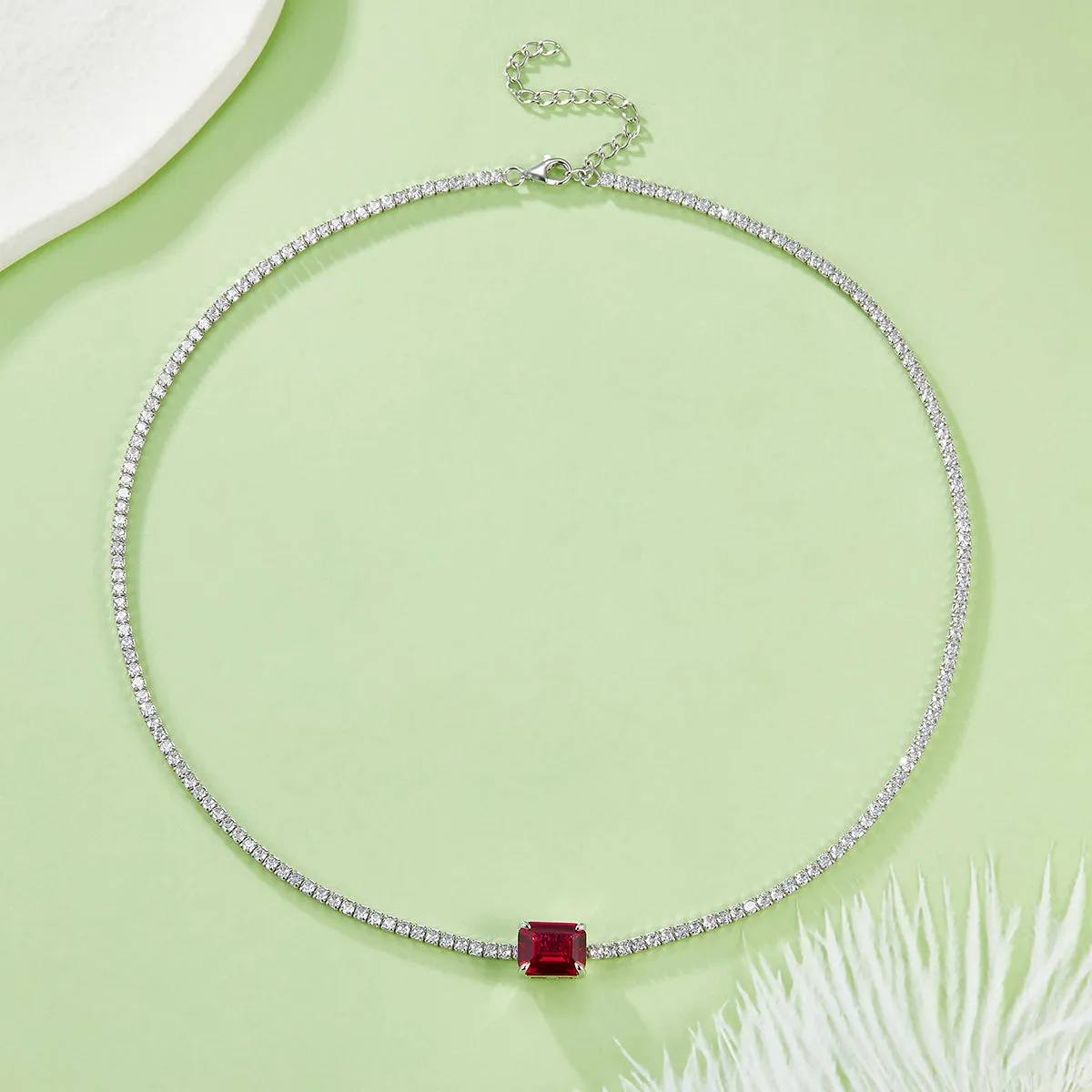 4.0 Carat Rectangular Lab-Grown Sapphire and Ruby Tennis Necklace in S925 Silver and Platinum Finish