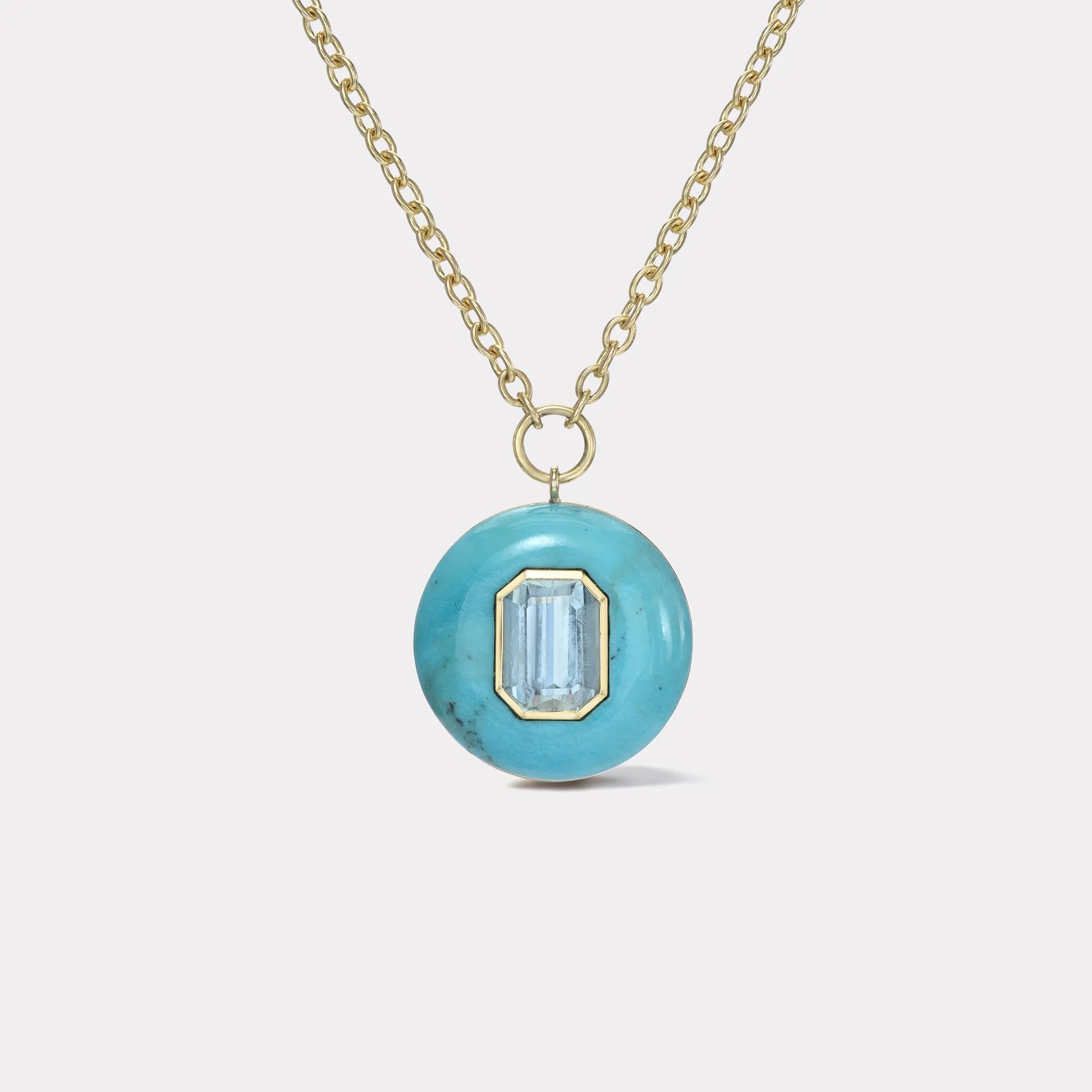 4.18ct Emerald Cut Aquamarine in Turquoise Lollipop Pendant