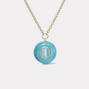 4.18ct Emerald Cut Aquamarine in Turquoise Lollipop Pendant