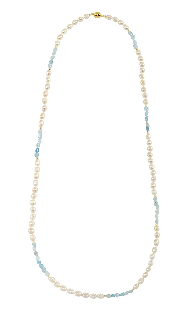 43” Aquamarine and Freshwater Baroque Pearl Necklace