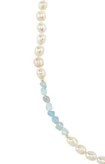 43” Aquamarine and Freshwater Baroque Pearl Necklace