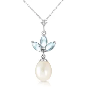 4.75 Carat 14K Solid White Gold Necklace Pearl Aquamarine