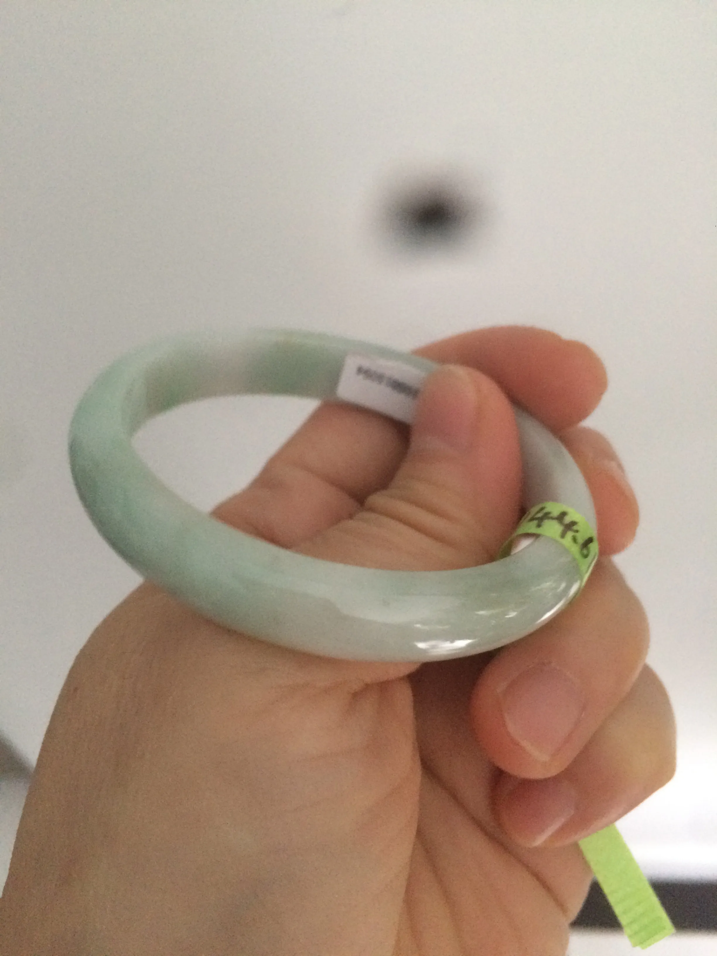 47.5mm Certified Type A 100% Natural light green/white oval Jadeite Jade bangle S8-5094