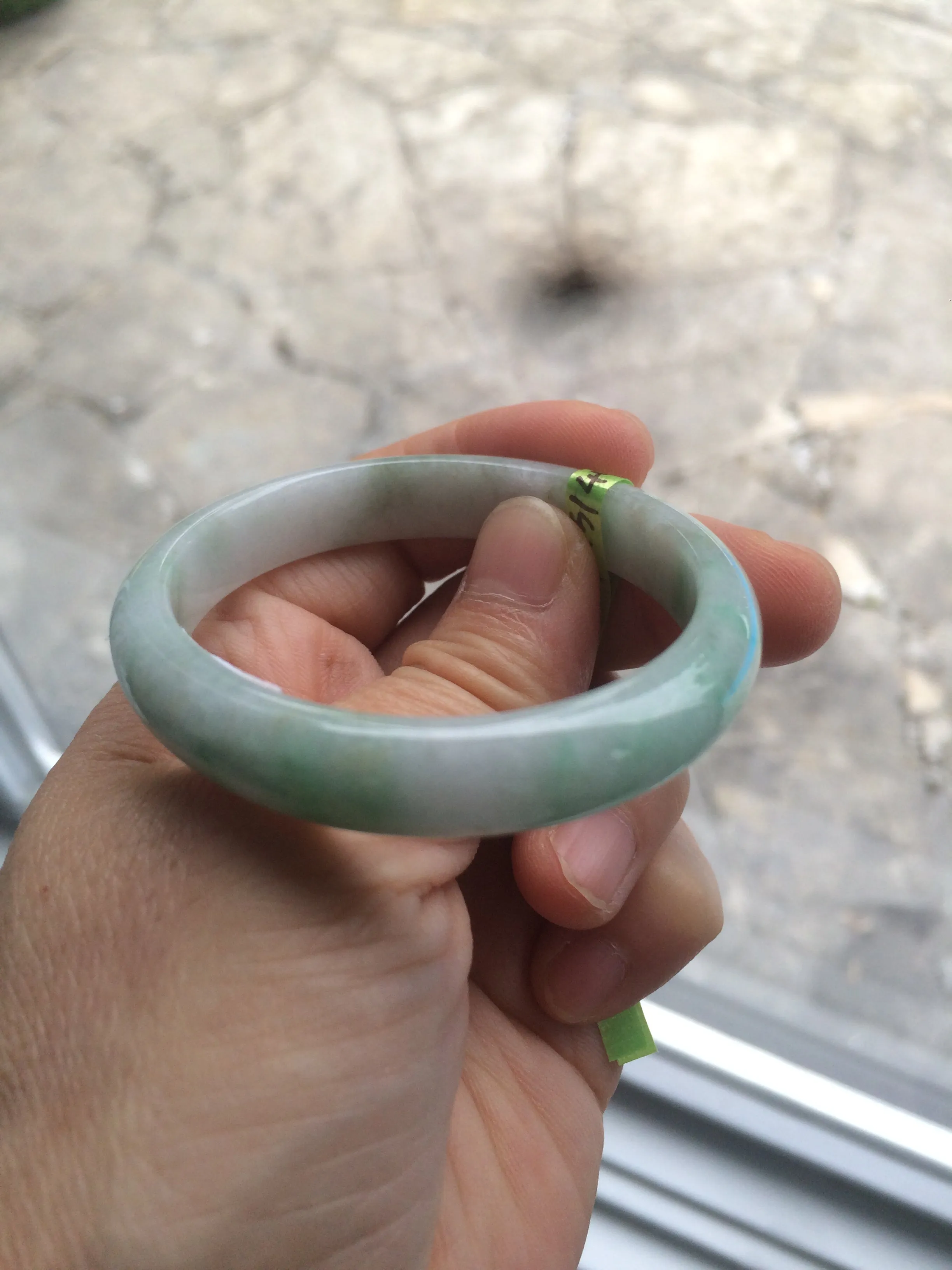 47.5mm Certified Type A 100% Natural light green/white oval Jadeite Jade bangle S8-5094