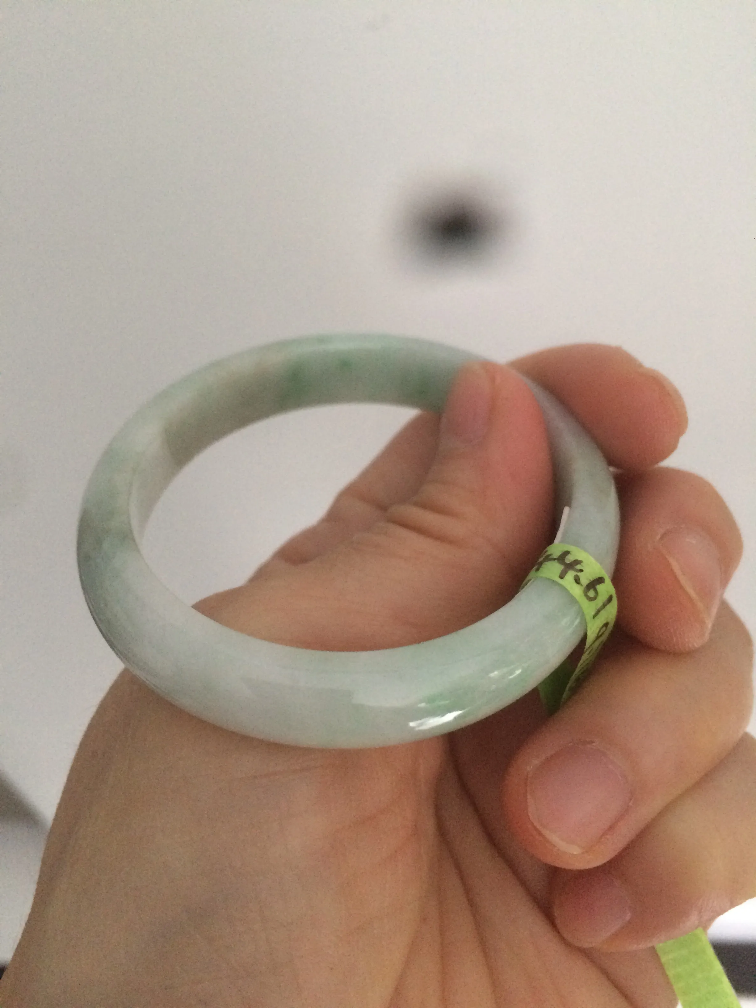 47.5mm Certified Type A 100% Natural light green/white oval Jadeite Jade bangle S8-5094