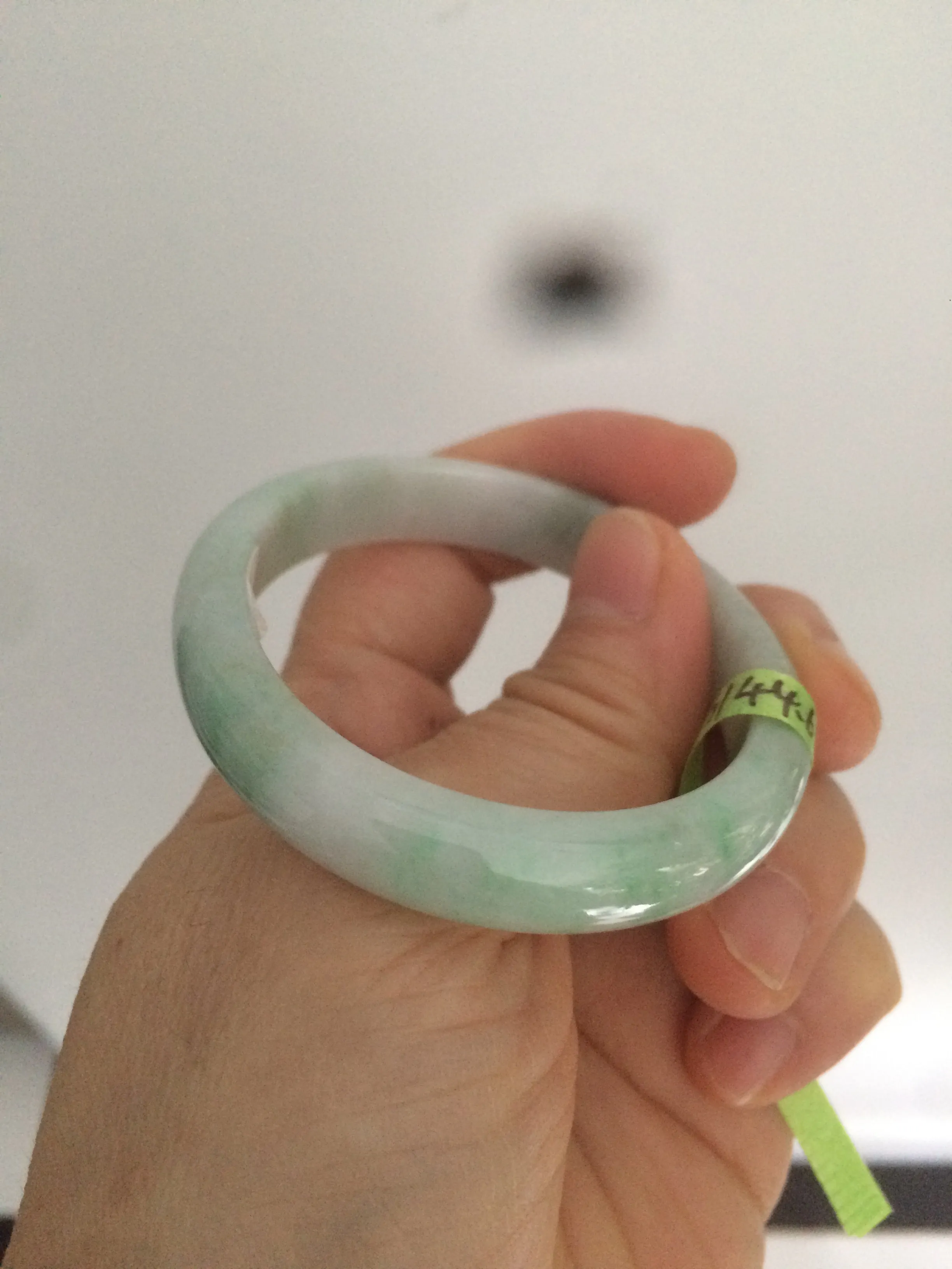 47.5mm Certified Type A 100% Natural light green/white oval Jadeite Jade bangle S8-5094