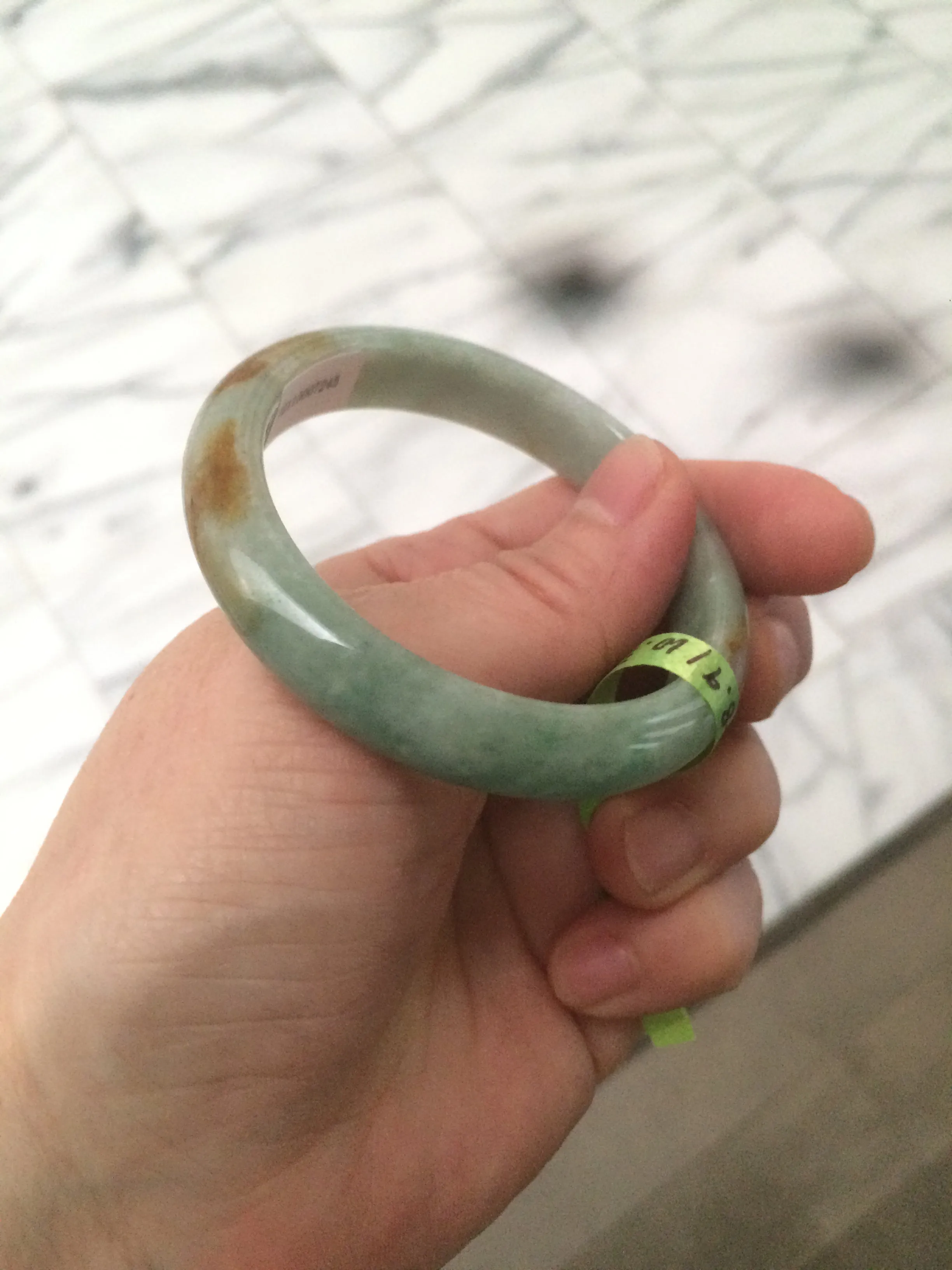 48.9mm CertificatedType A 100% Natural green/yellow jadeite jade bangle F113-7245