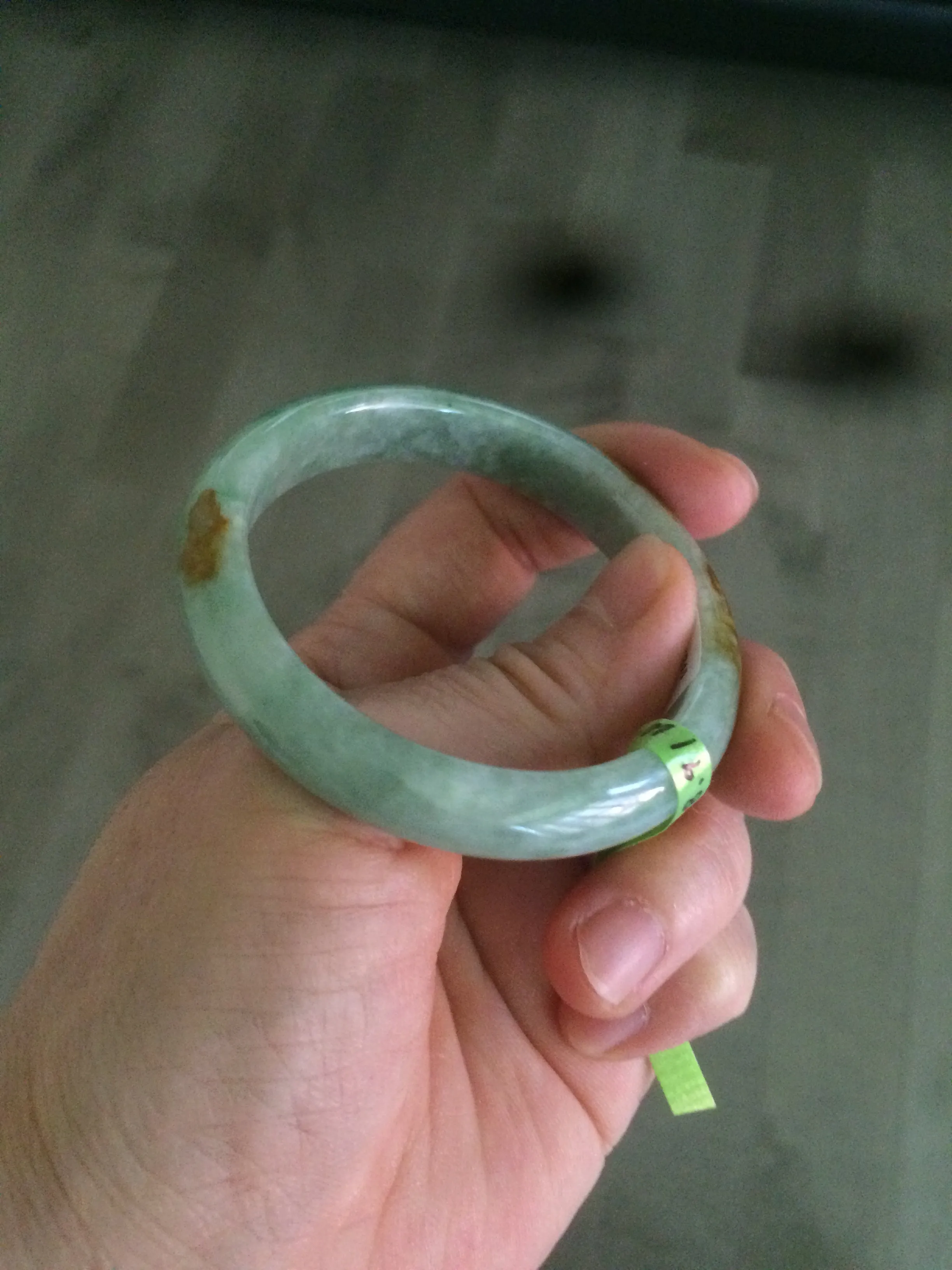 48.9mm CertificatedType A 100% Natural green/yellow jadeite jade bangle F113-7245