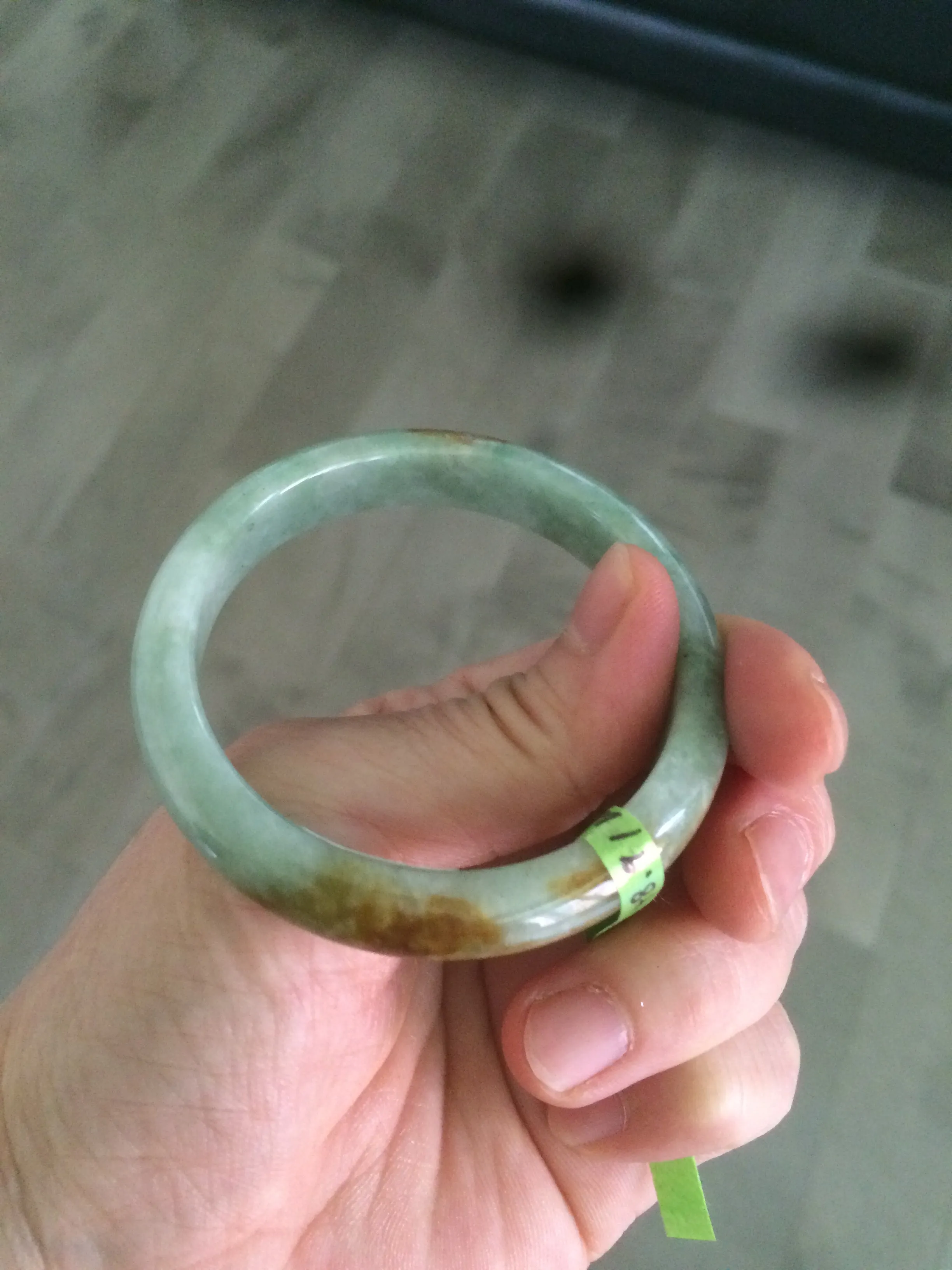 48.9mm CertificatedType A 100% Natural green/yellow jadeite jade bangle F113-7245