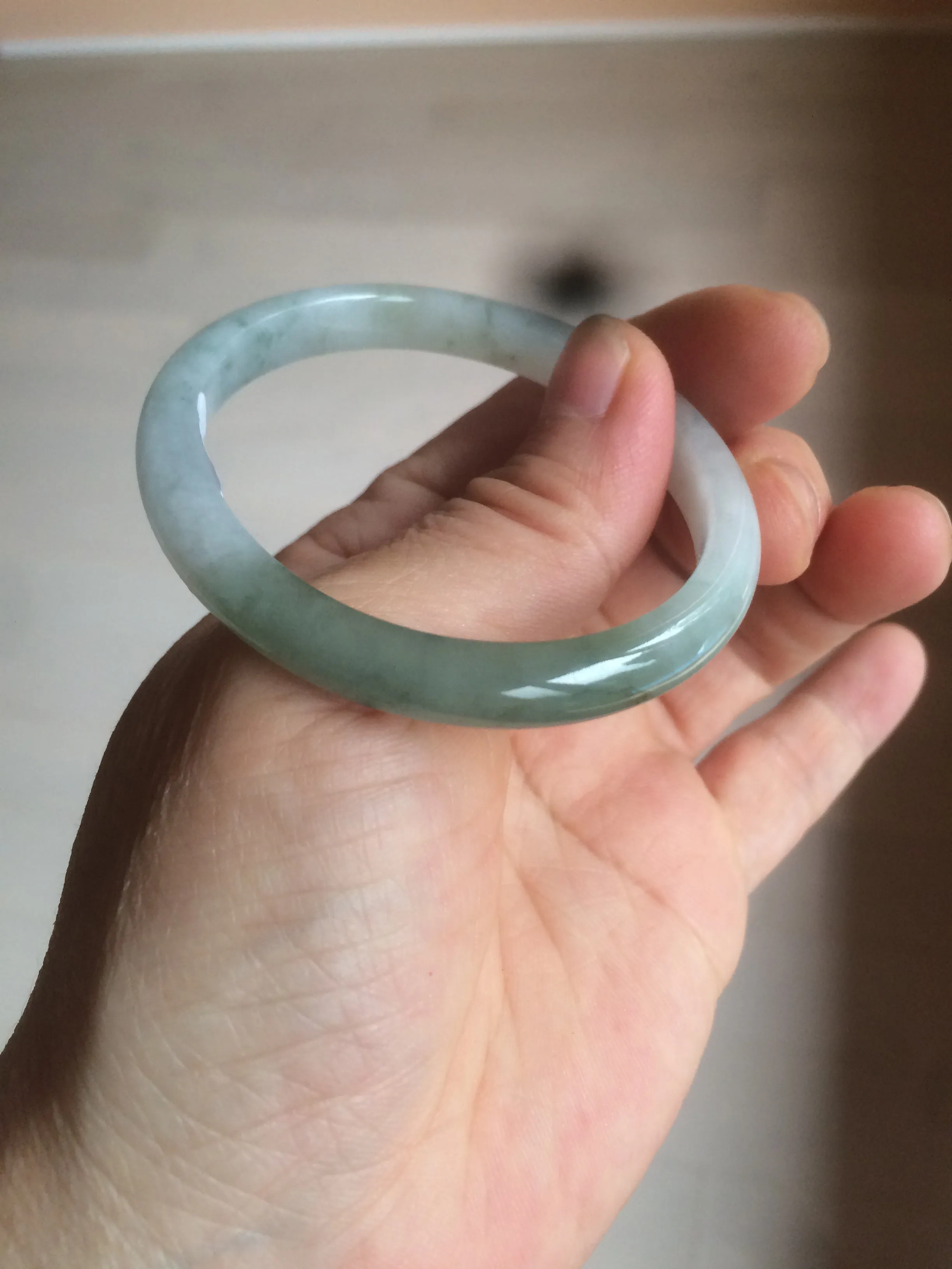 49mm certified 100% natural Type A icy watery light green/white oval jadeite jade bangle AZ44-1491