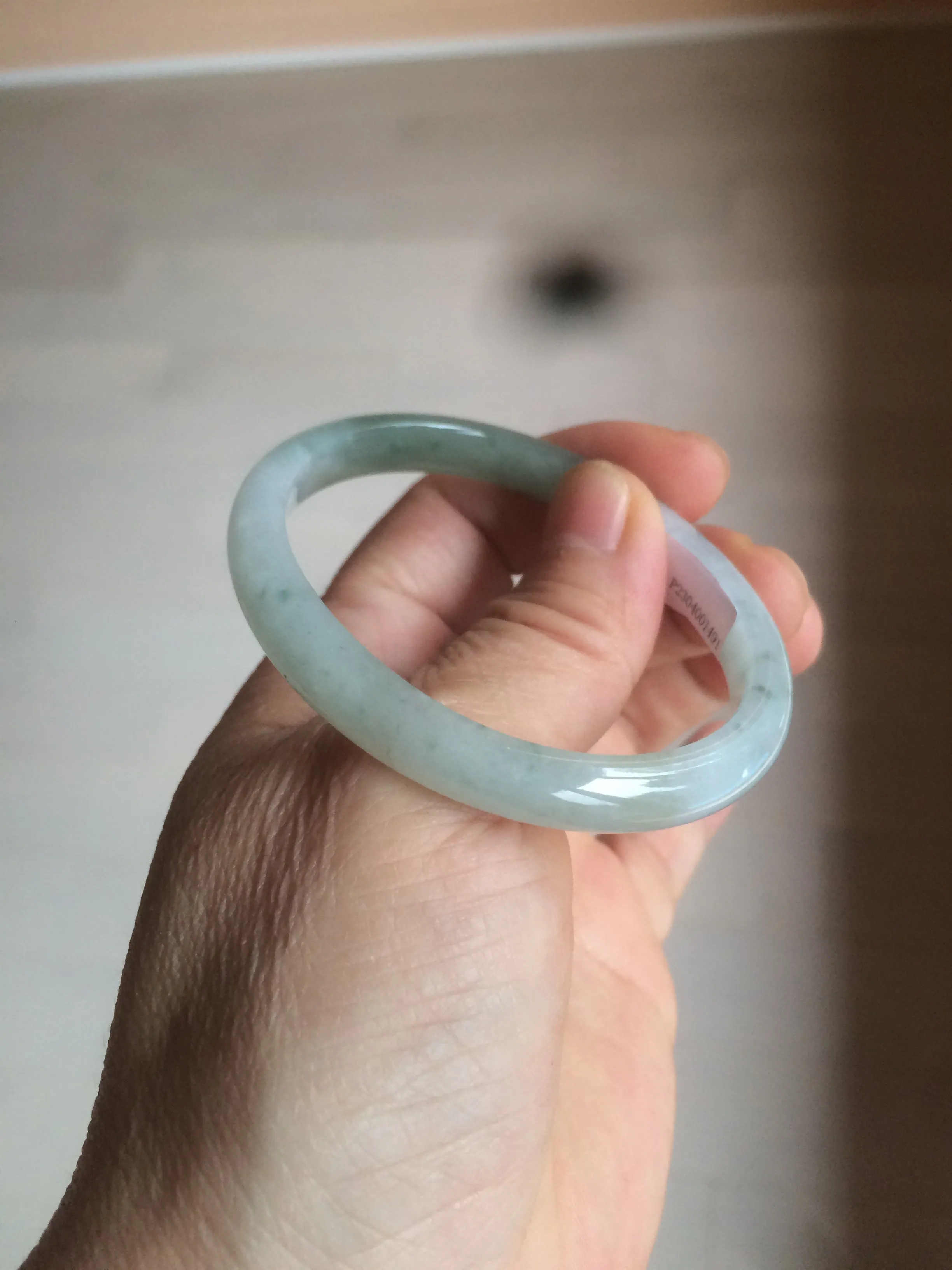 49mm certified 100% natural Type A icy watery light green/white oval jadeite jade bangle AZ44-1491