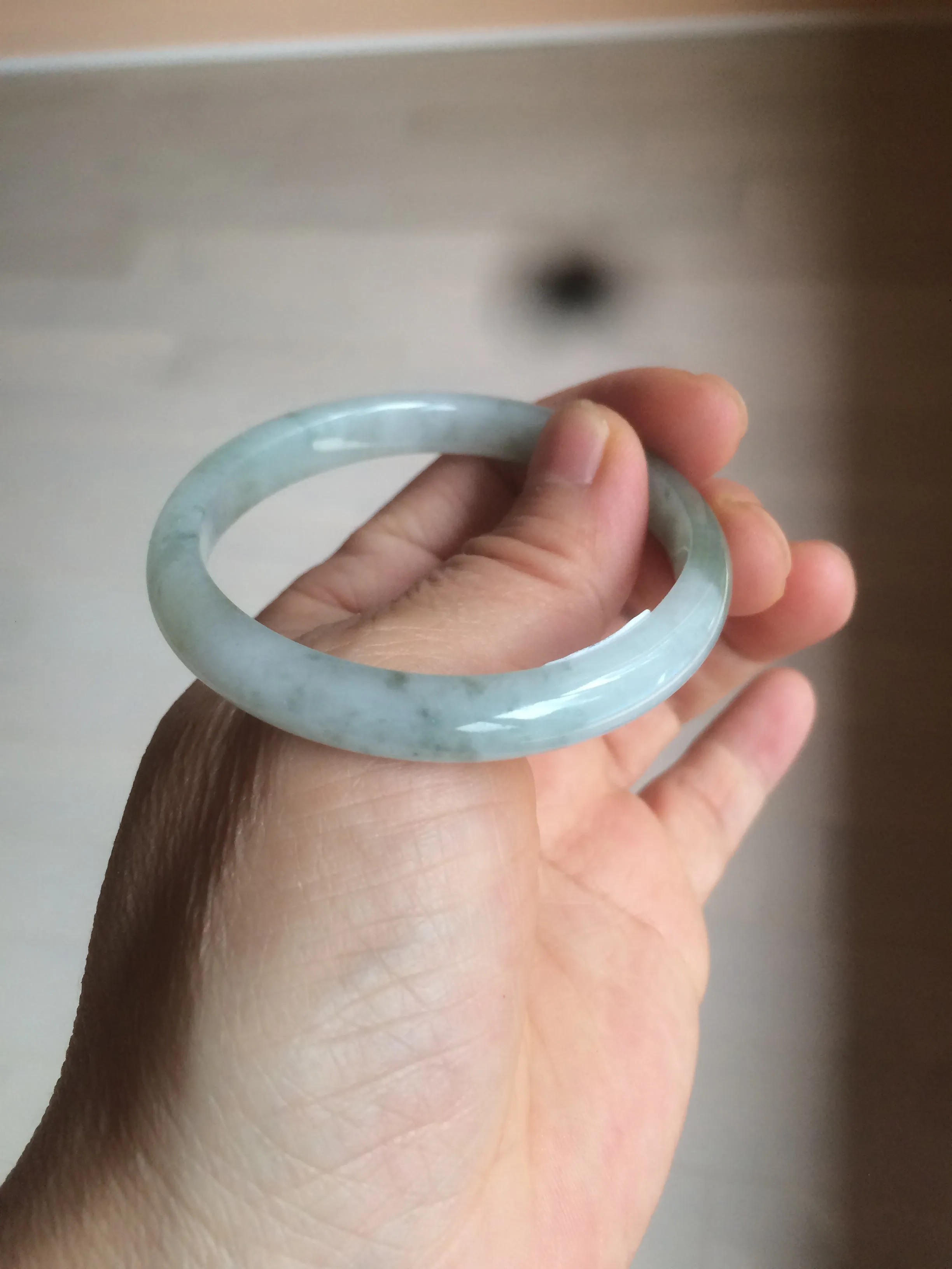 49mm certified 100% natural Type A icy watery light green/white oval jadeite jade bangle AZ44-1491