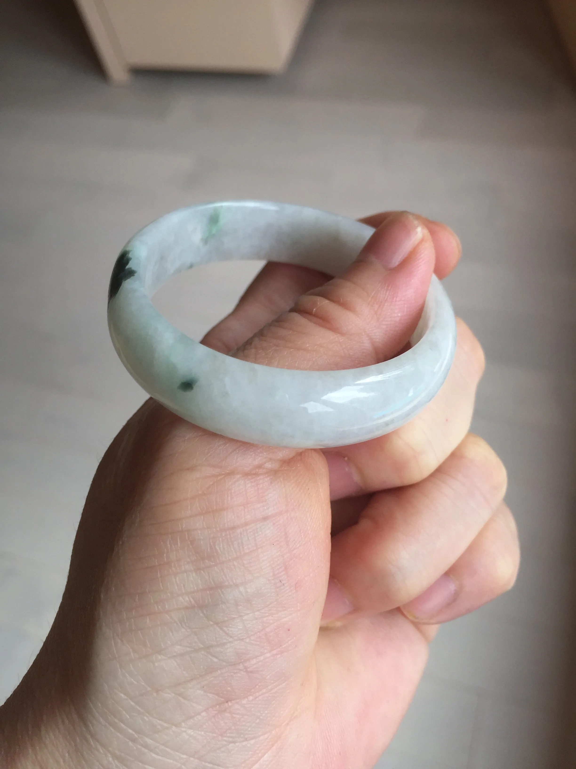 49mm certified 100% natural Type A icy watery light green/white/purple oval jadeite jade bangle BN40-2854