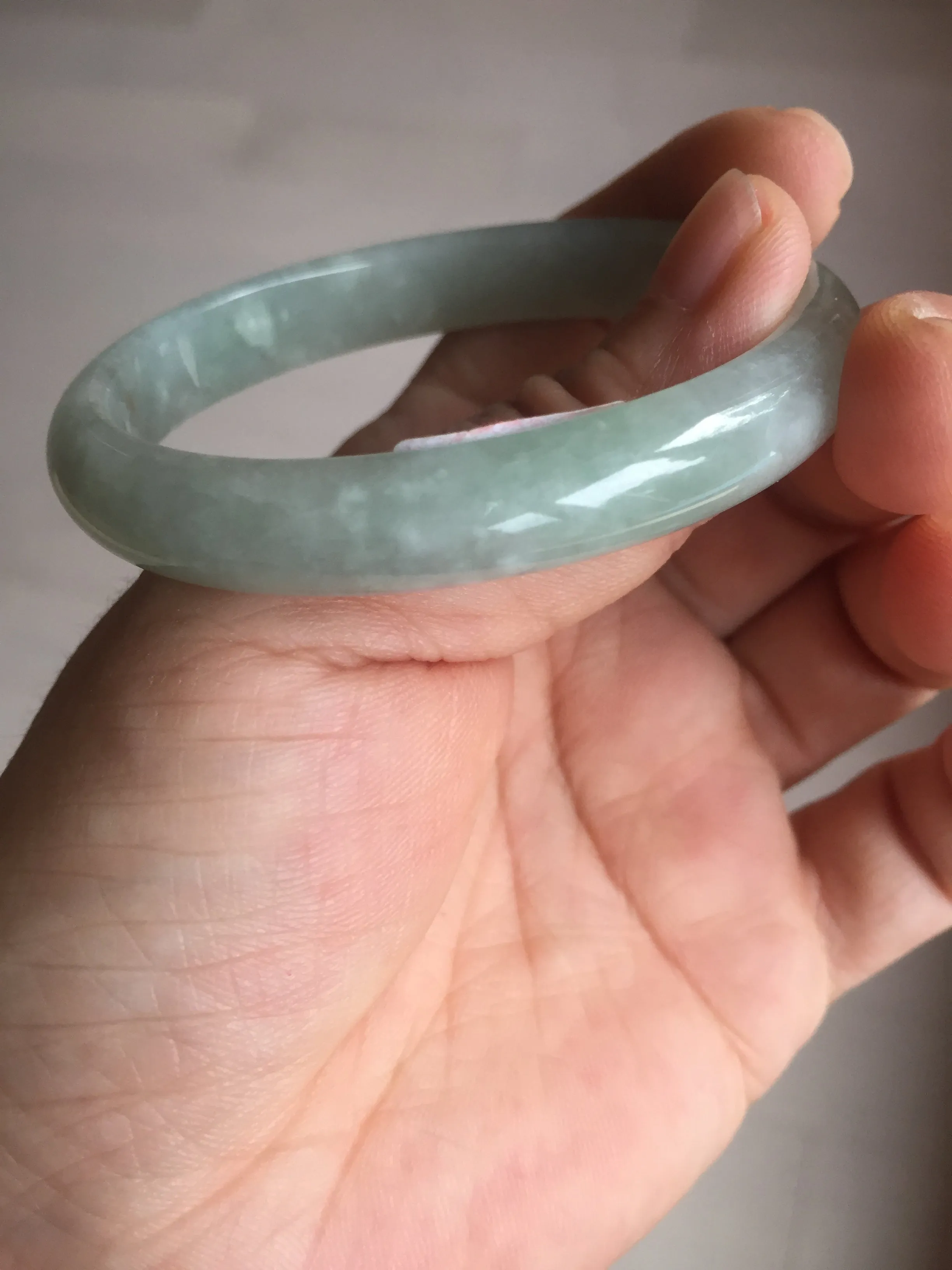 49mm certified Type A 100% Natural icy watery light green oval Jadeite Jade bangle BQ11-3802