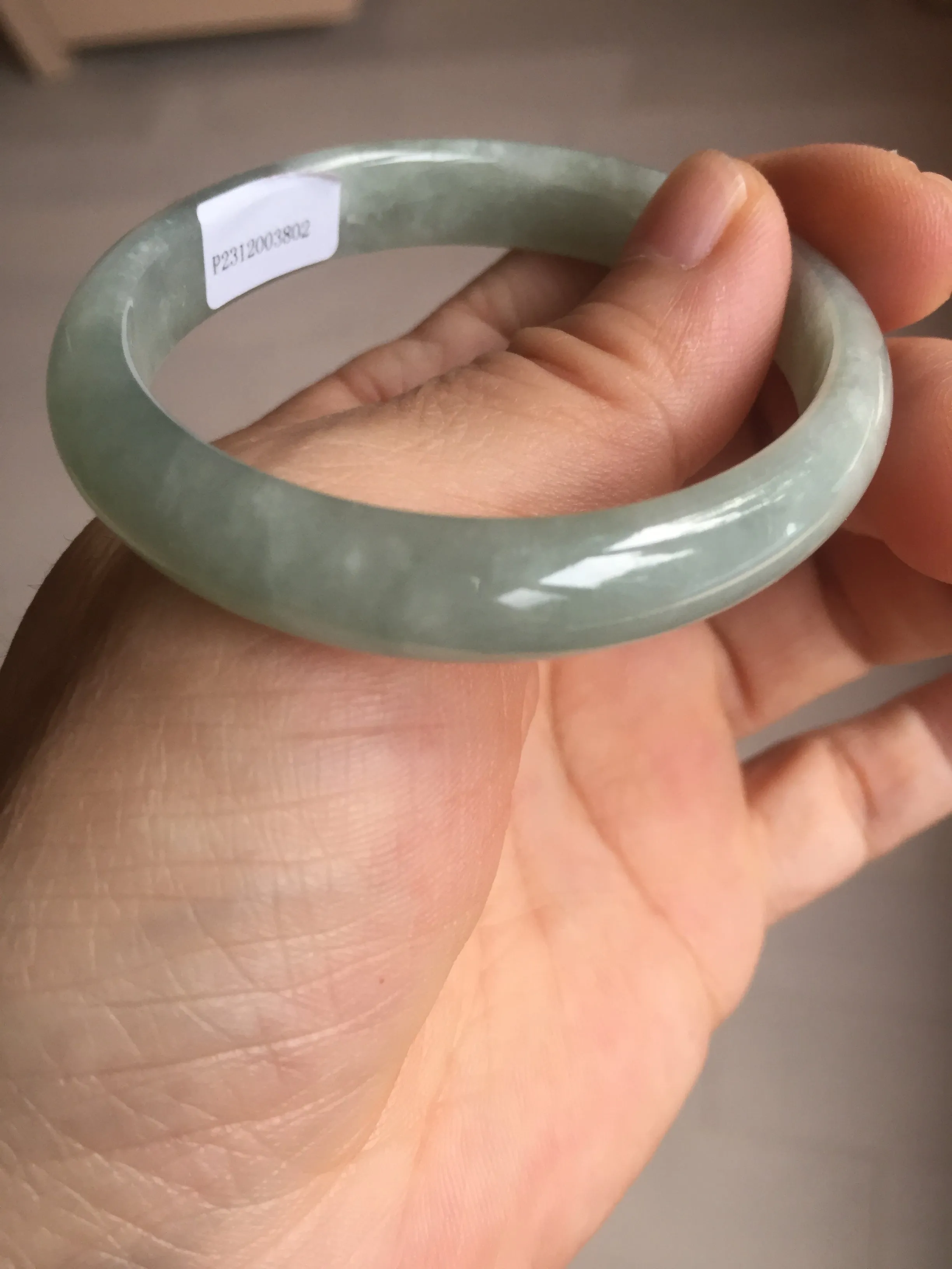 49mm certified Type A 100% Natural icy watery light green oval Jadeite Jade bangle BQ11-3802