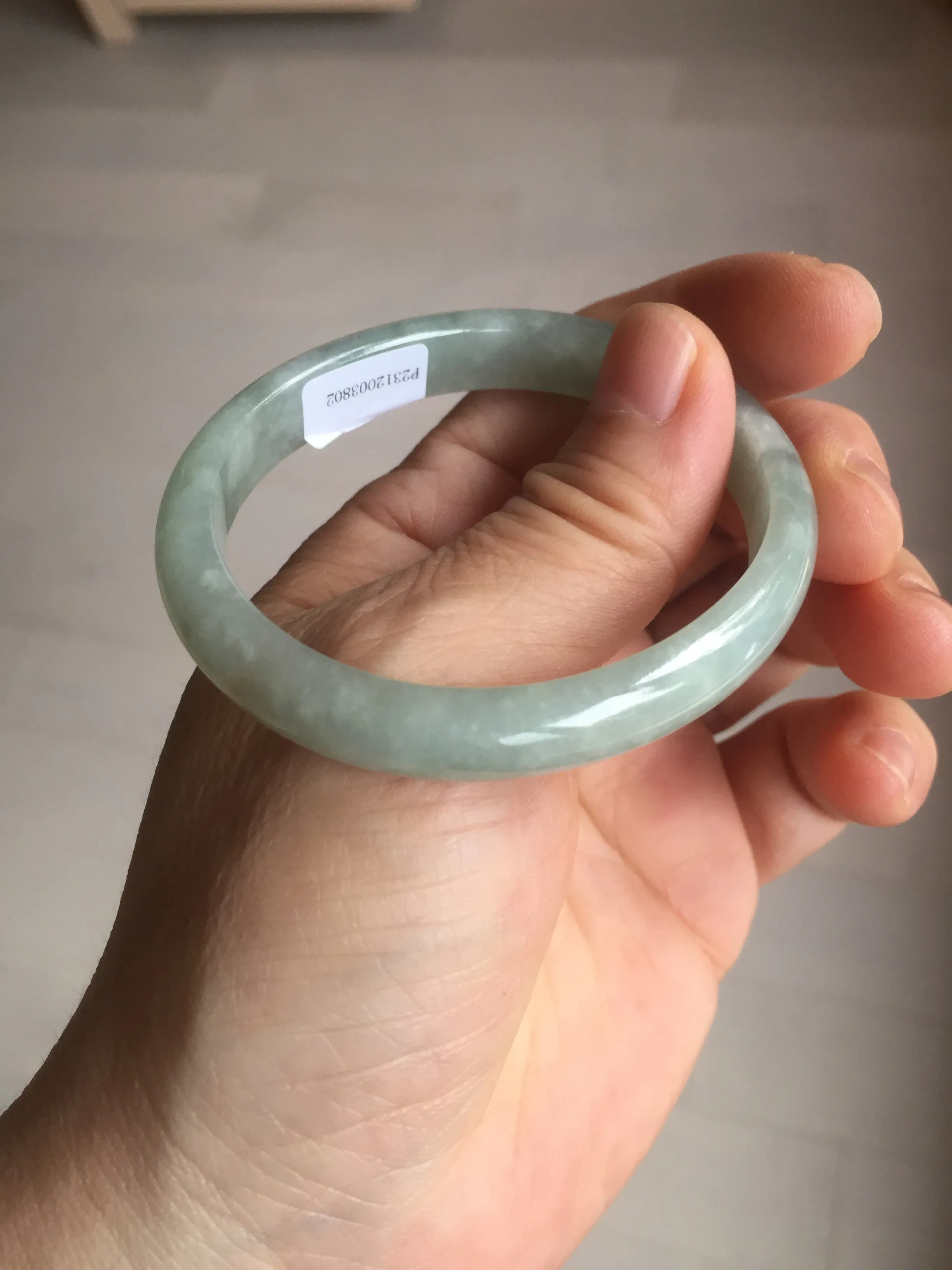 49mm certified Type A 100% Natural icy watery light green oval Jadeite Jade bangle BQ11-3802