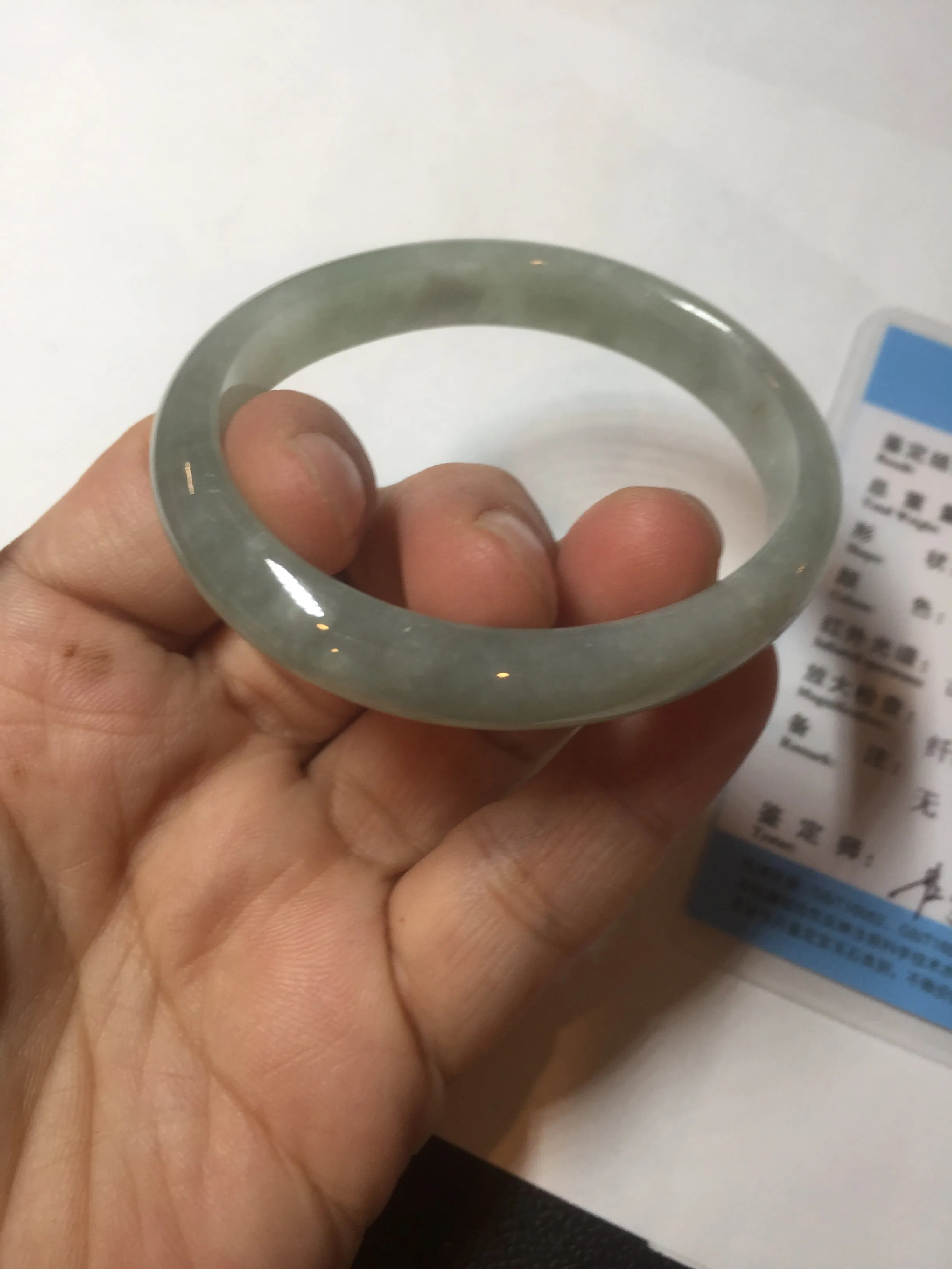 49mm certified Type A 100% Natural icy watery light green oval Jadeite Jade bangle BQ11-3802