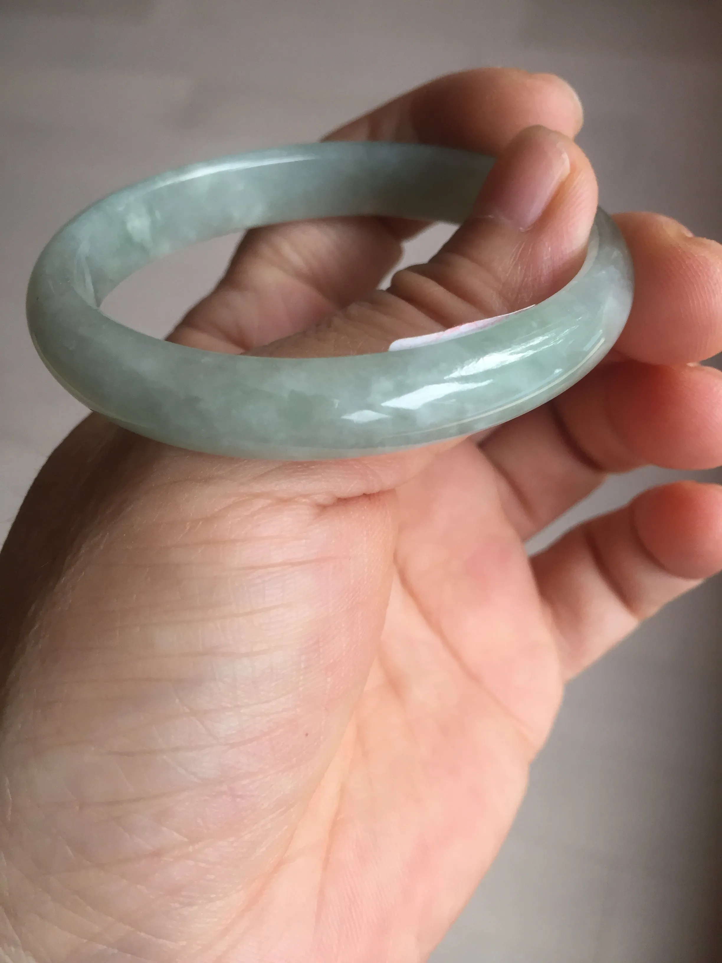 49mm certified Type A 100% Natural icy watery light green oval Jadeite Jade bangle BQ11-3802