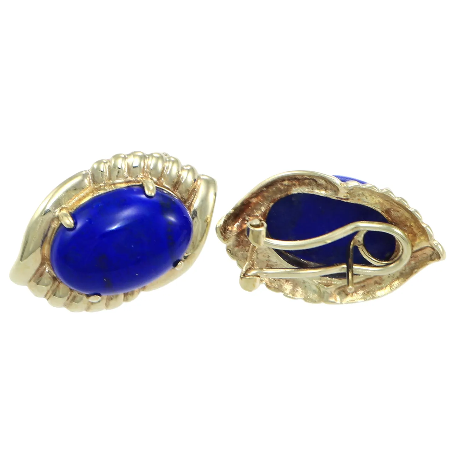 4CTW Oval Shape Natural Large Lapis Lazuli Oval Clip Earrings 14k Yellow Gold