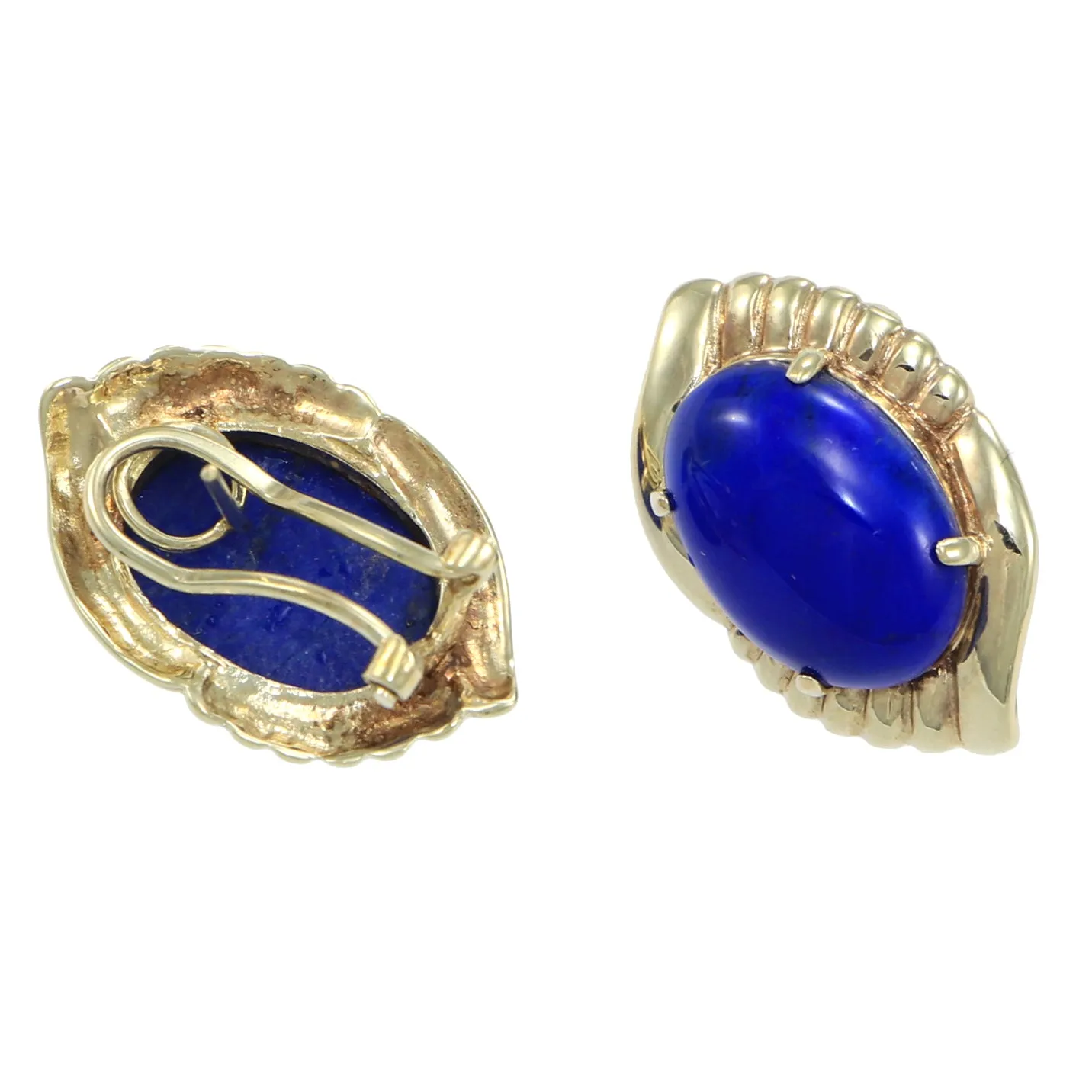 4CTW Oval Shape Natural Large Lapis Lazuli Oval Clip Earrings 14k Yellow Gold