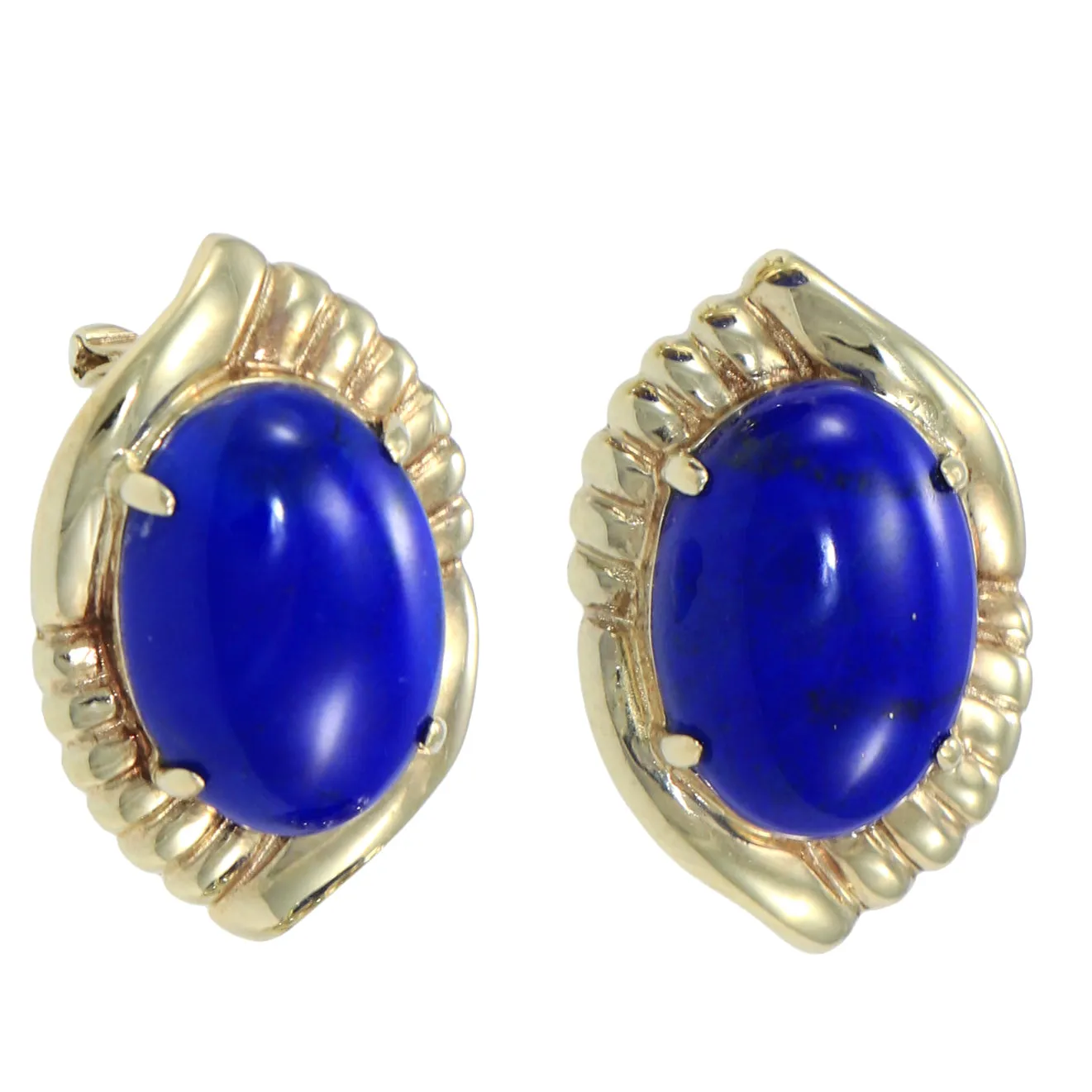 4CTW Oval Shape Natural Large Lapis Lazuli Oval Clip Earrings 14k Yellow Gold