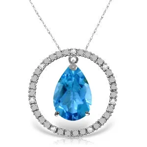 6.6 Carat 14K Solid White Gold Diamond Blue Topaz Circle Of Love Necklace