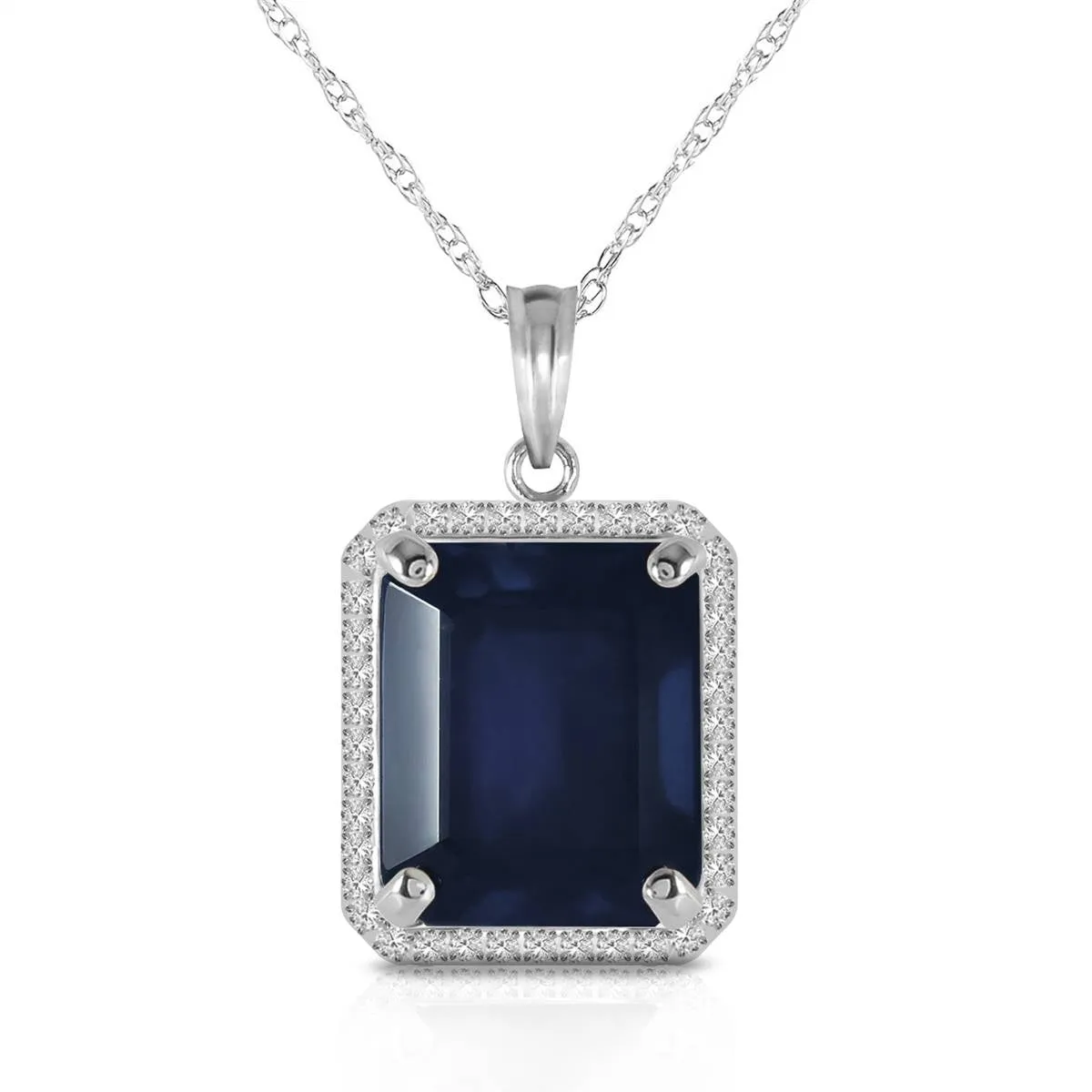 6.6 Carat 14K Solid White Gold Necklace Natural Diamond Sapphire