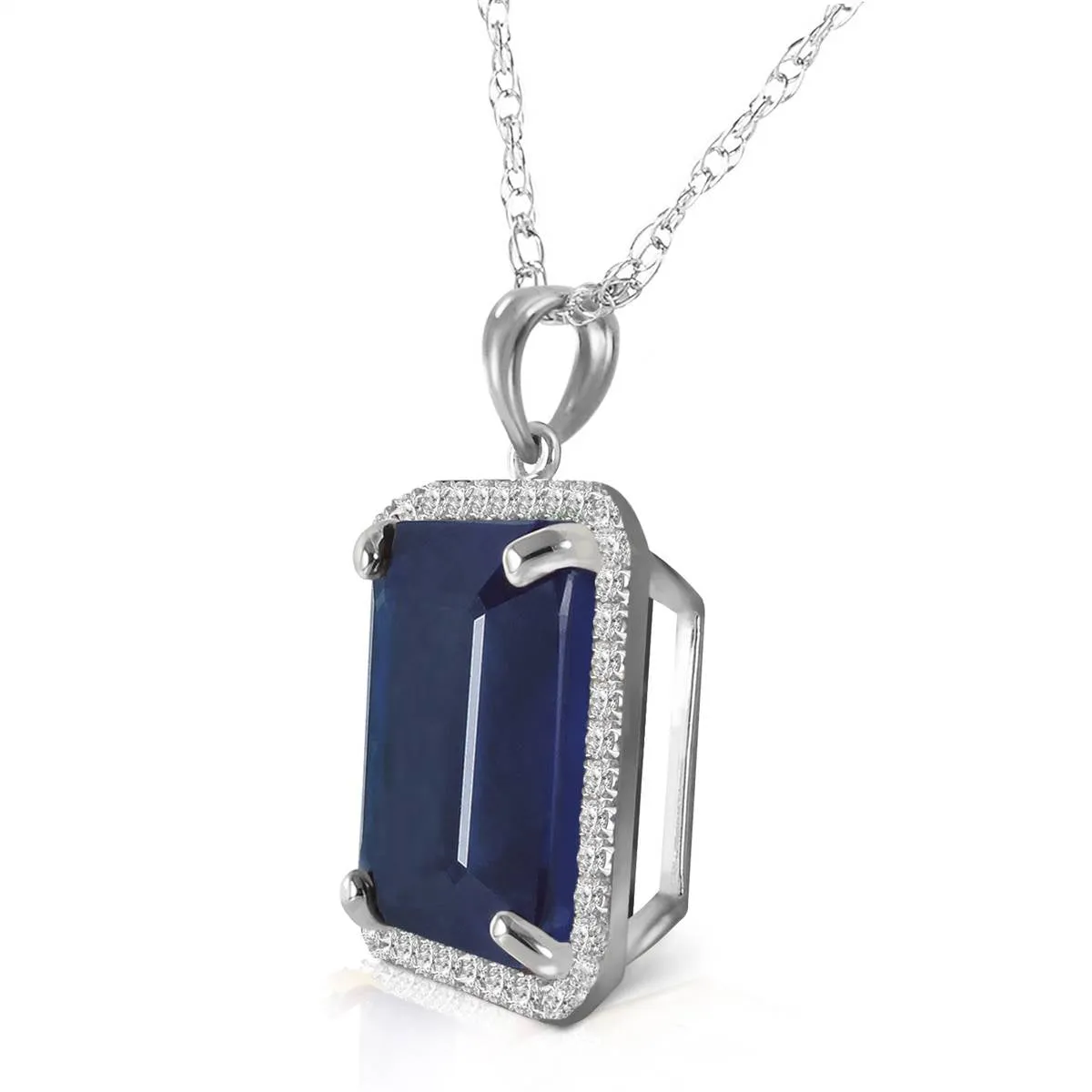 6.6 Carat 14K Solid White Gold Necklace Natural Diamond Sapphire