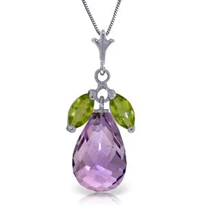 7.2 Carat 14K Solid White Gold Necklace Natural Peridot Purple Amethyst