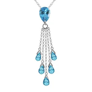 7.5 Carat 14K Solid White Gold Tip Of My Tongue Blue Topaz Necklace