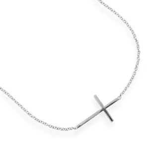 7"   1" Rhodium Plated Polished Sideways Cross Bracelet