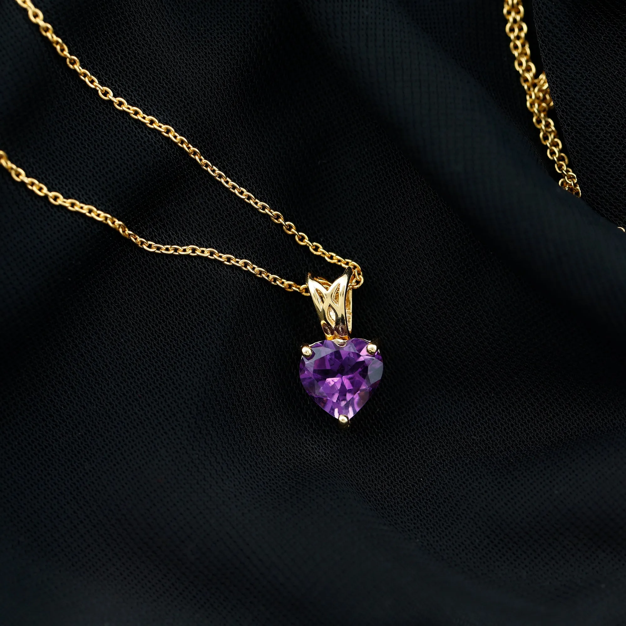 8 MM Heart Shape Amethyst Pendant in 3 Prong Setting with Decorative Bail