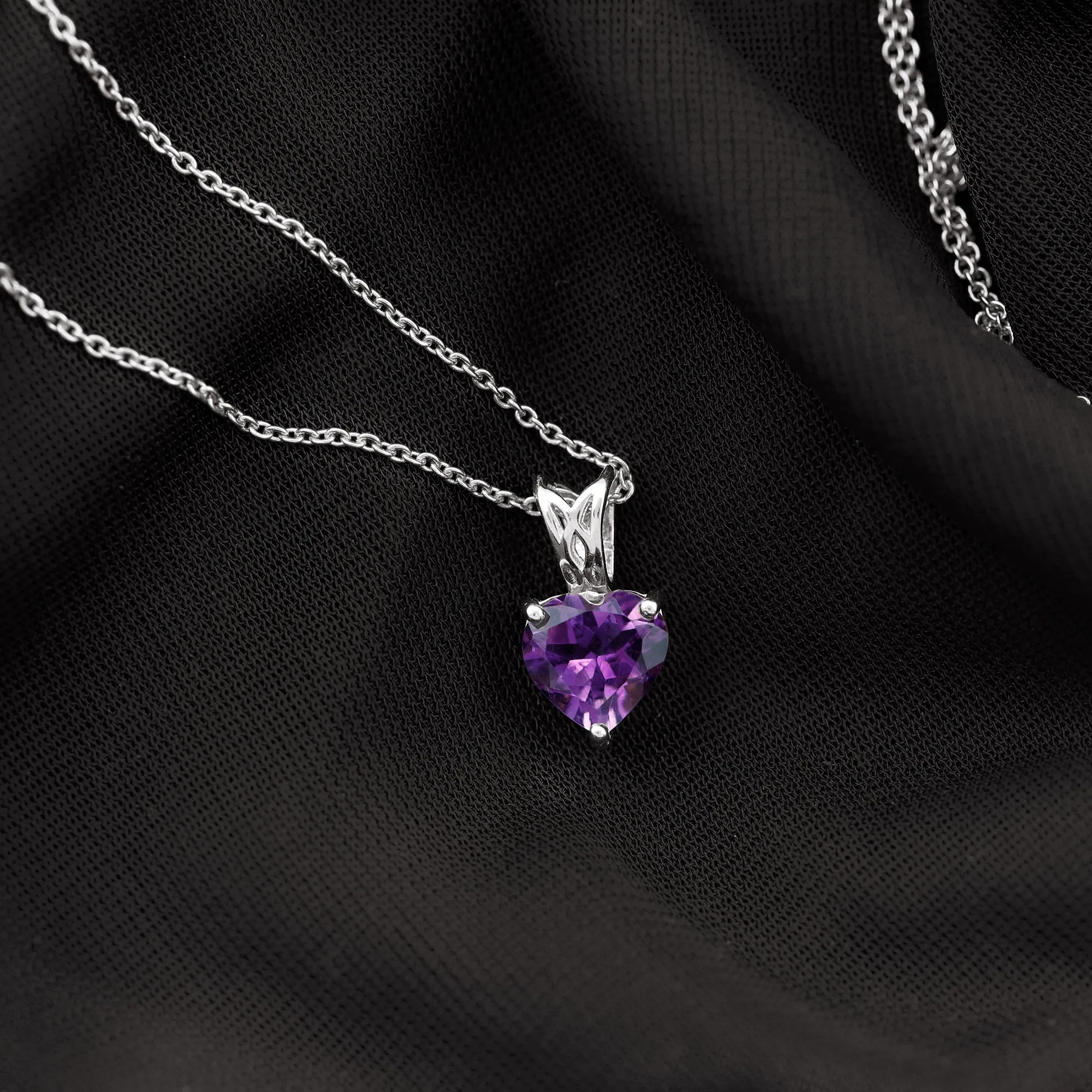 8 MM Heart Shape Amethyst Pendant in 3 Prong Setting with Decorative Bail