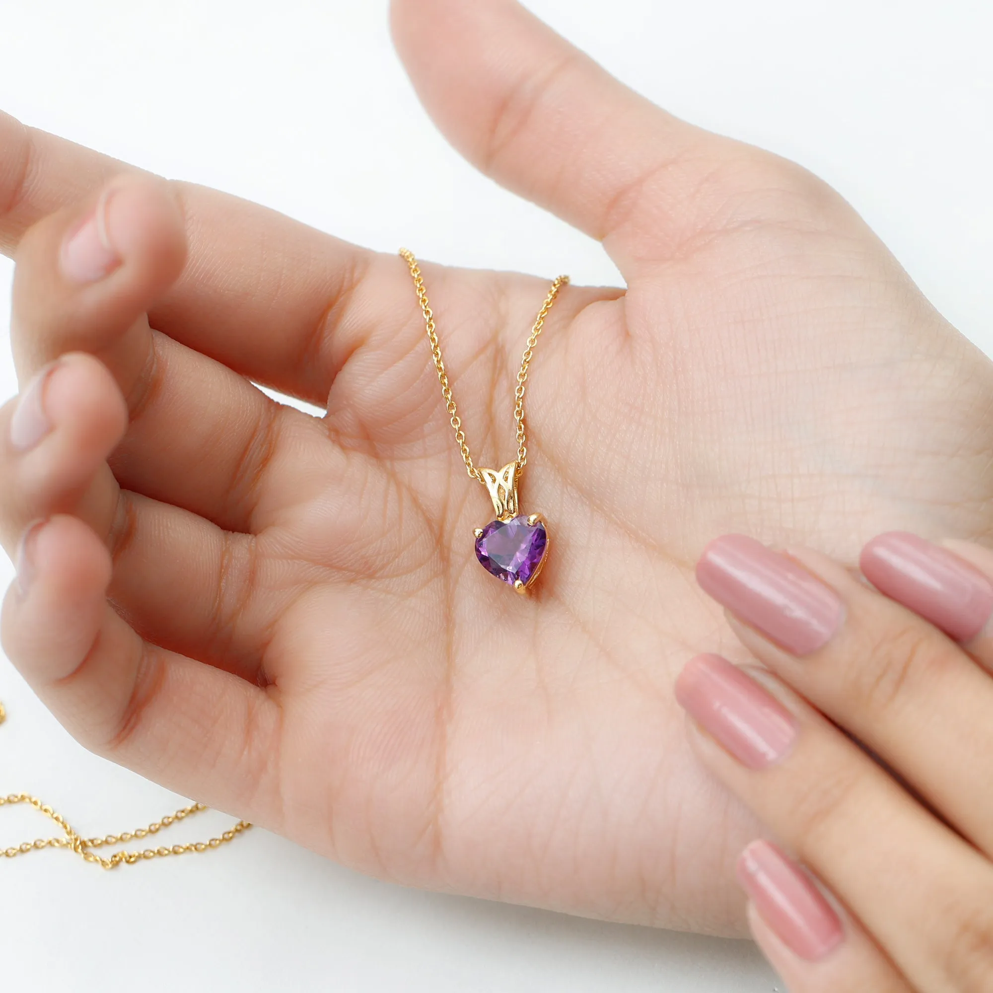 8 MM Heart Shape Amethyst Pendant in 3 Prong Setting with Decorative Bail