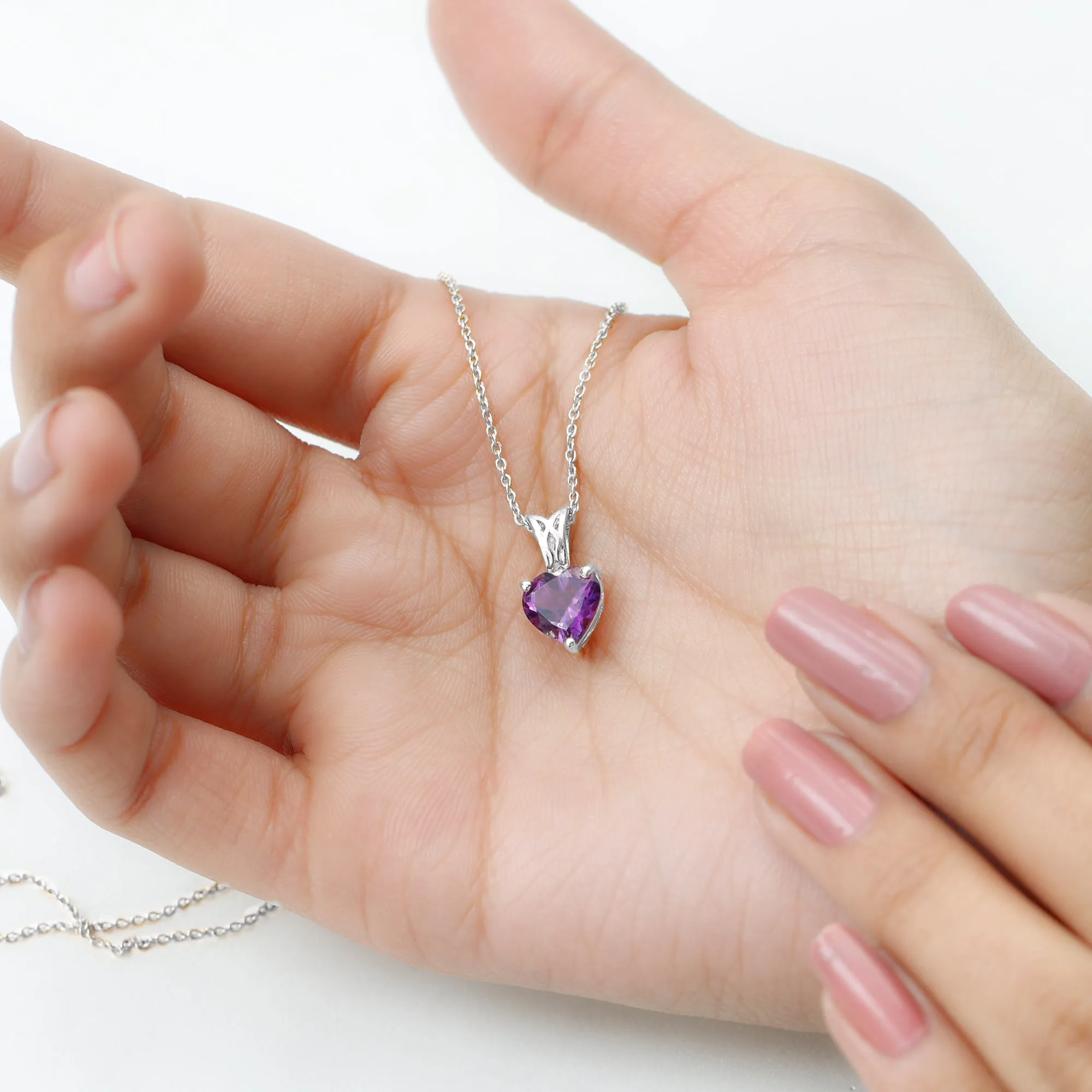 8 MM Heart Shape Amethyst Pendant in 3 Prong Setting with Decorative Bail