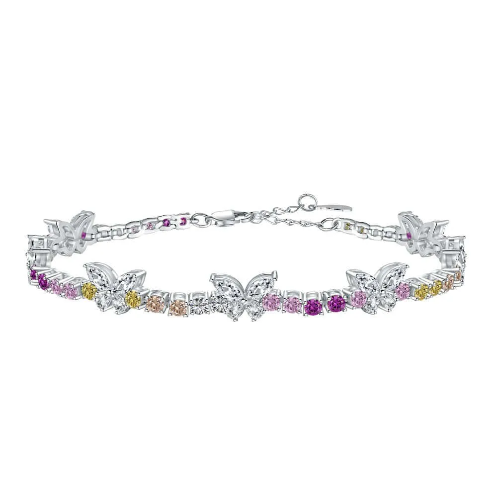 925 Silver Colored CZ Diamond Butterfly Tennis Bracelet