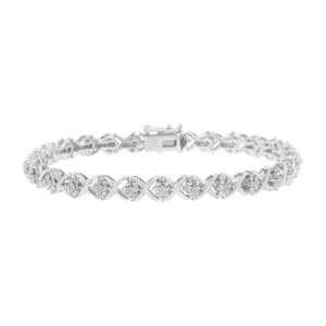 .925 Sterling Silver Round-Cut Diamond Accent Floral Cluster and "X" Link Bracelet (I-J Color, I3 Clarity) - 7.25"