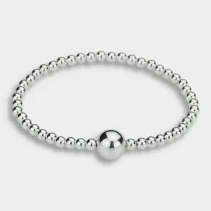 925 Sterling Silver Stretch Bracelet w/ 10mm Accent Bead, Bracelet, Stacked Bracelets, Women's Bracelets