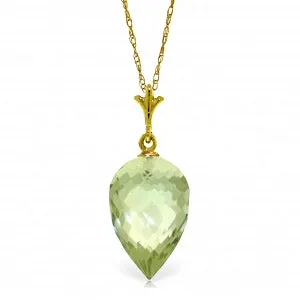 9.5 Carat 14K Solid Yellow Gold Necklace Pointy Briolette Drop Green Amethyst