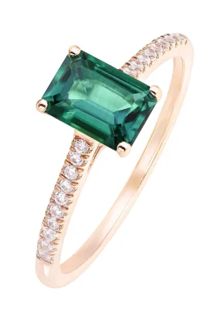 9ct Yellow Gold Created Emerald and Diamond Ring