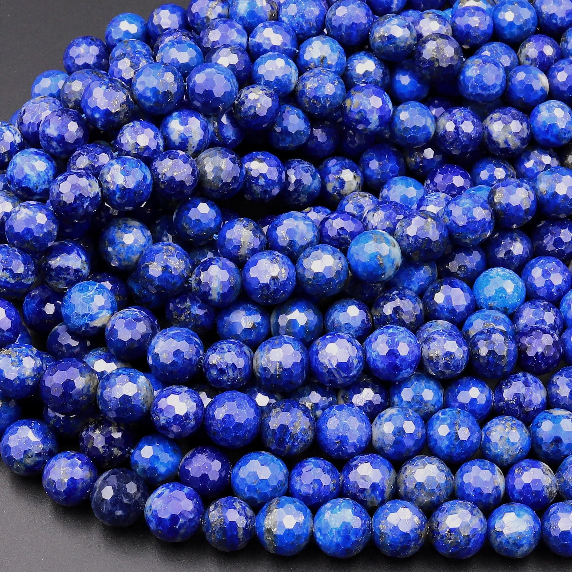 AAA Faceted Natural Blue Lapis 4mm 6mm 8mm 10mm Round Beads 15.5" Strand