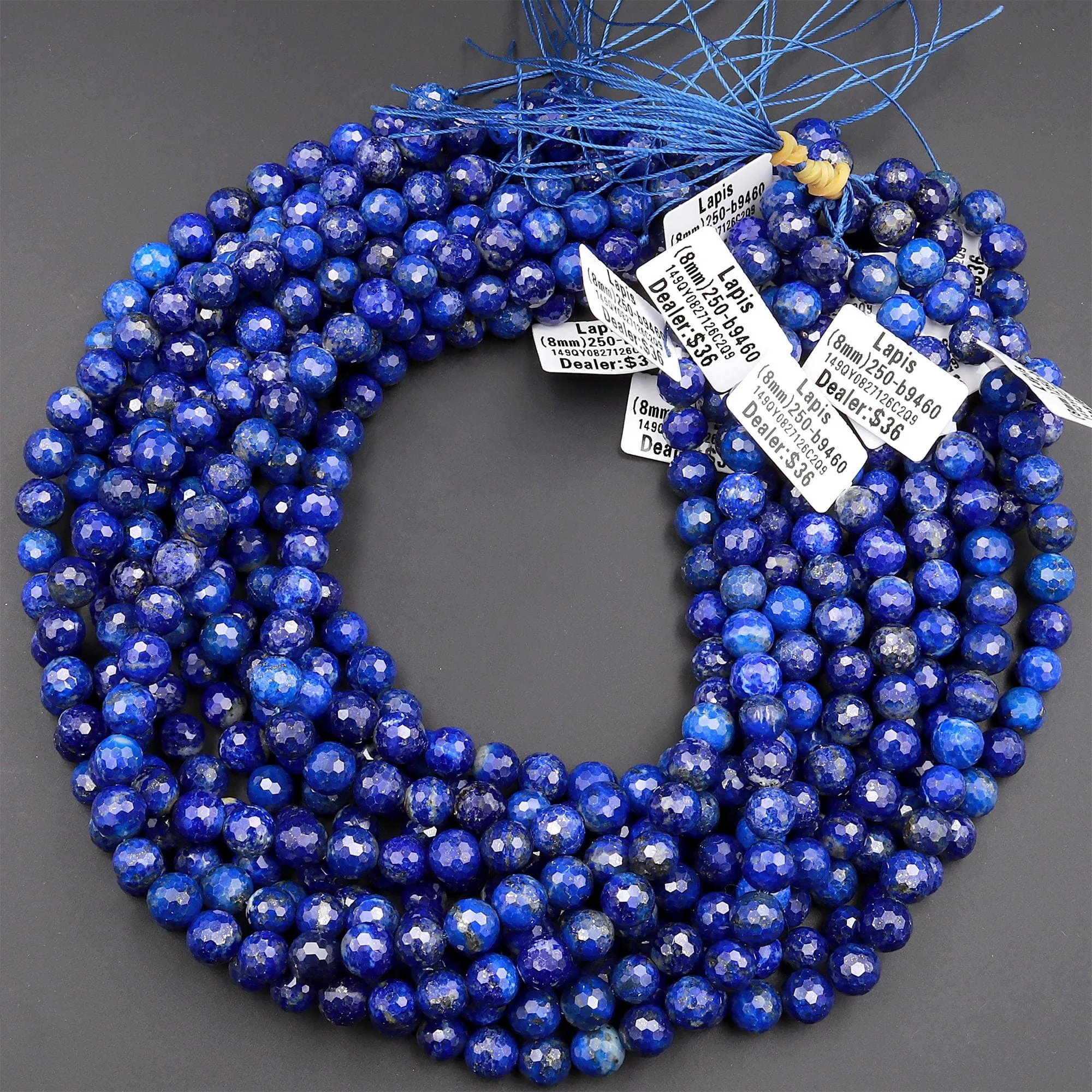 AAA Faceted Natural Blue Lapis 4mm 6mm 8mm 10mm Round Beads 15.5" Strand