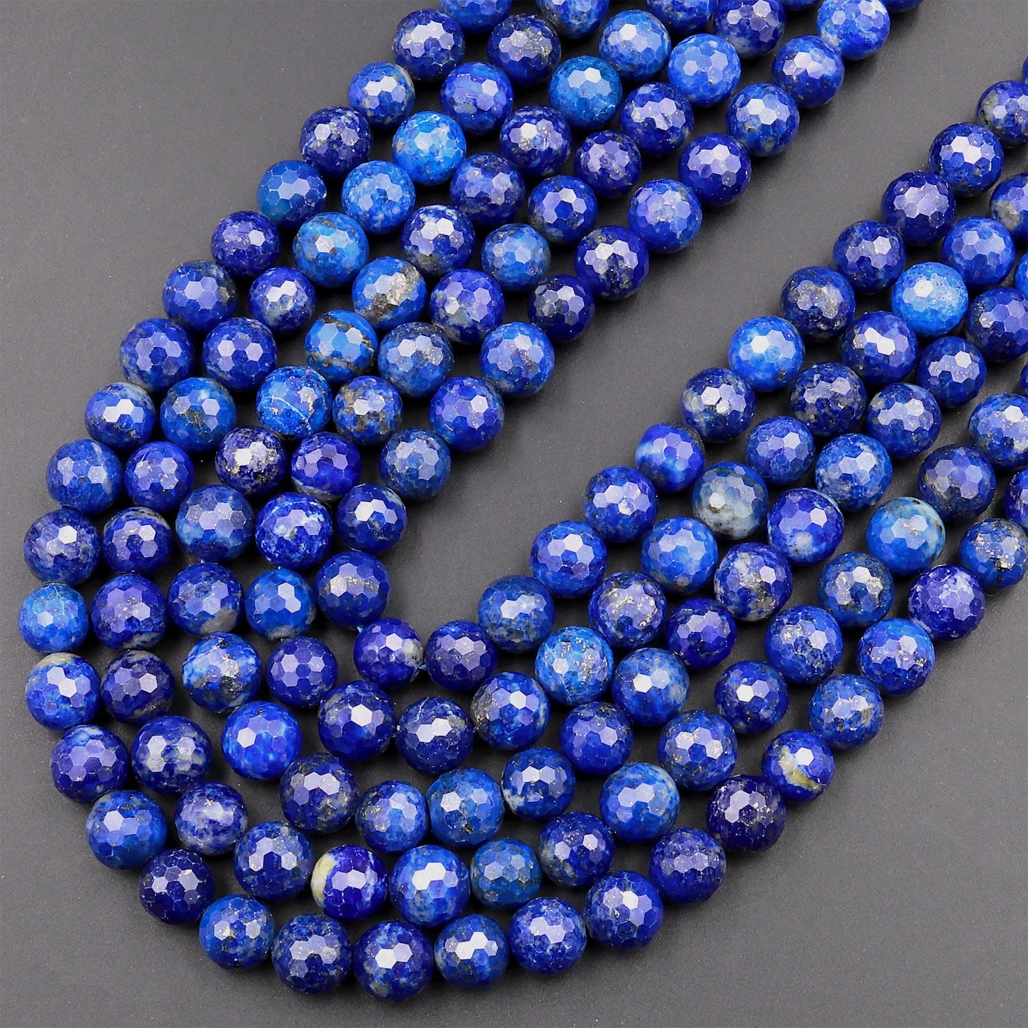 AAA Faceted Natural Blue Lapis 4mm 6mm 8mm 10mm Round Beads 15.5" Strand