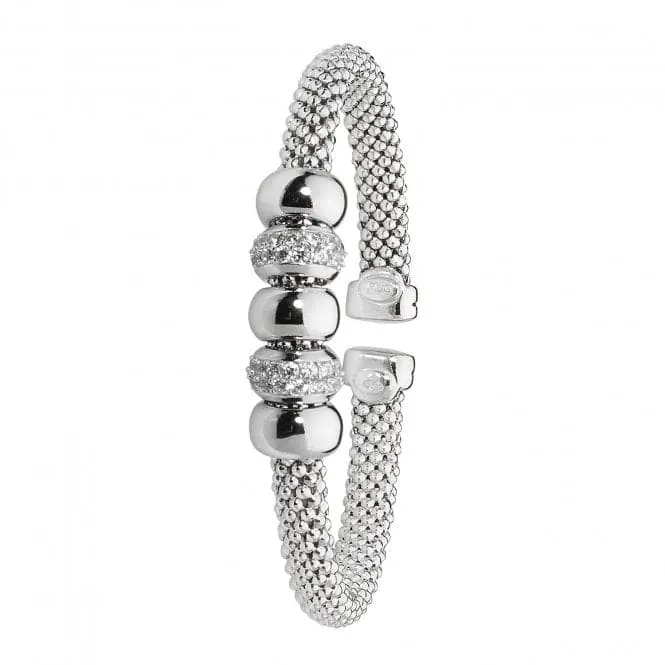 Acotis Silver Bangle Oval Mesh Rhodium Plated Zirconia G4219