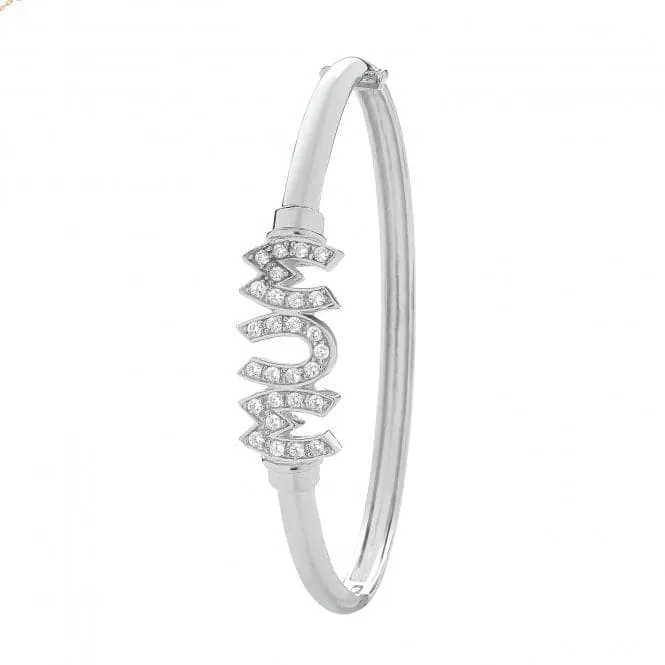 Acotis Silver Hinged Bangle Round Mum Zirconia G4029